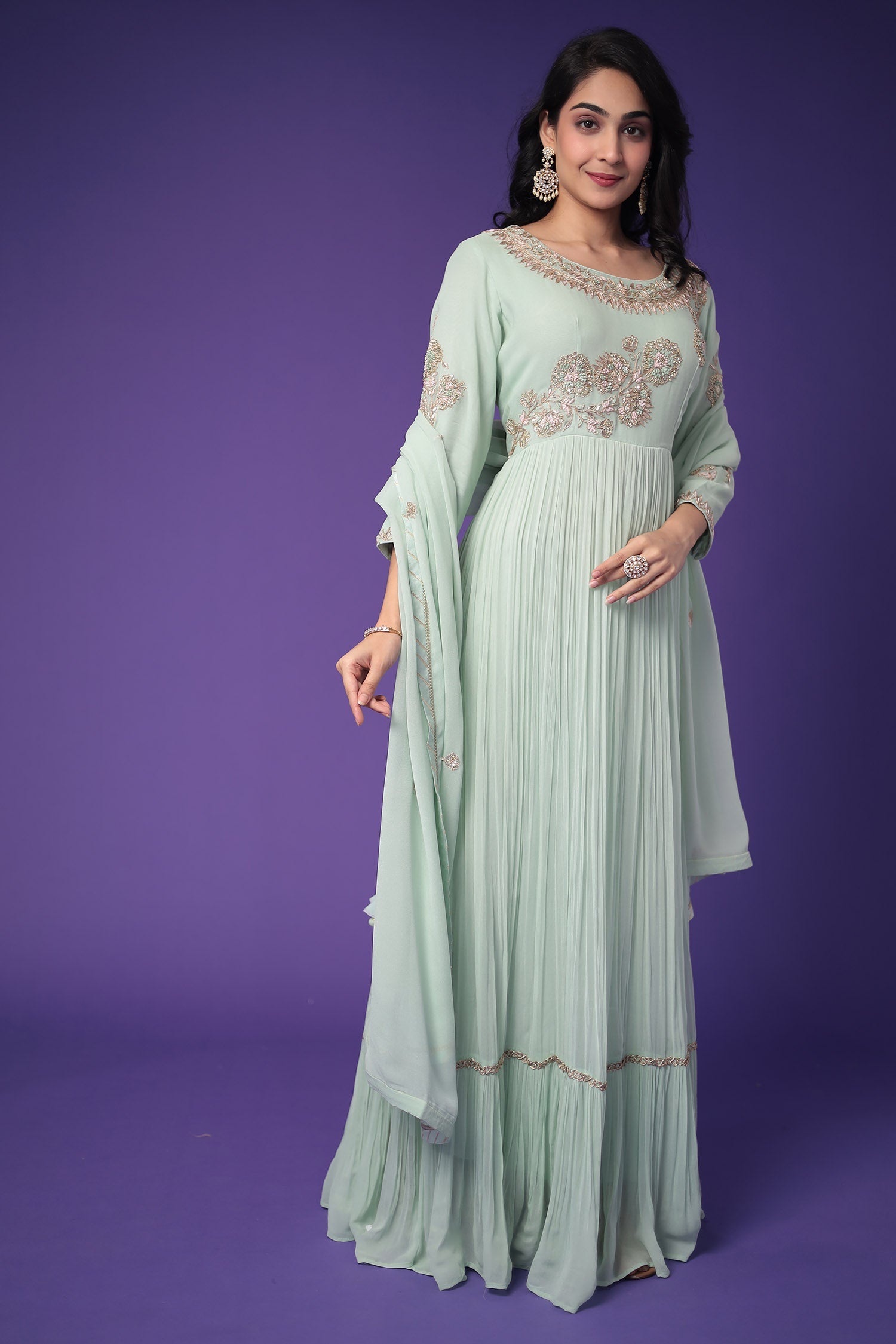Georgette Anarkali Suit Embroidered with Zardozi work
