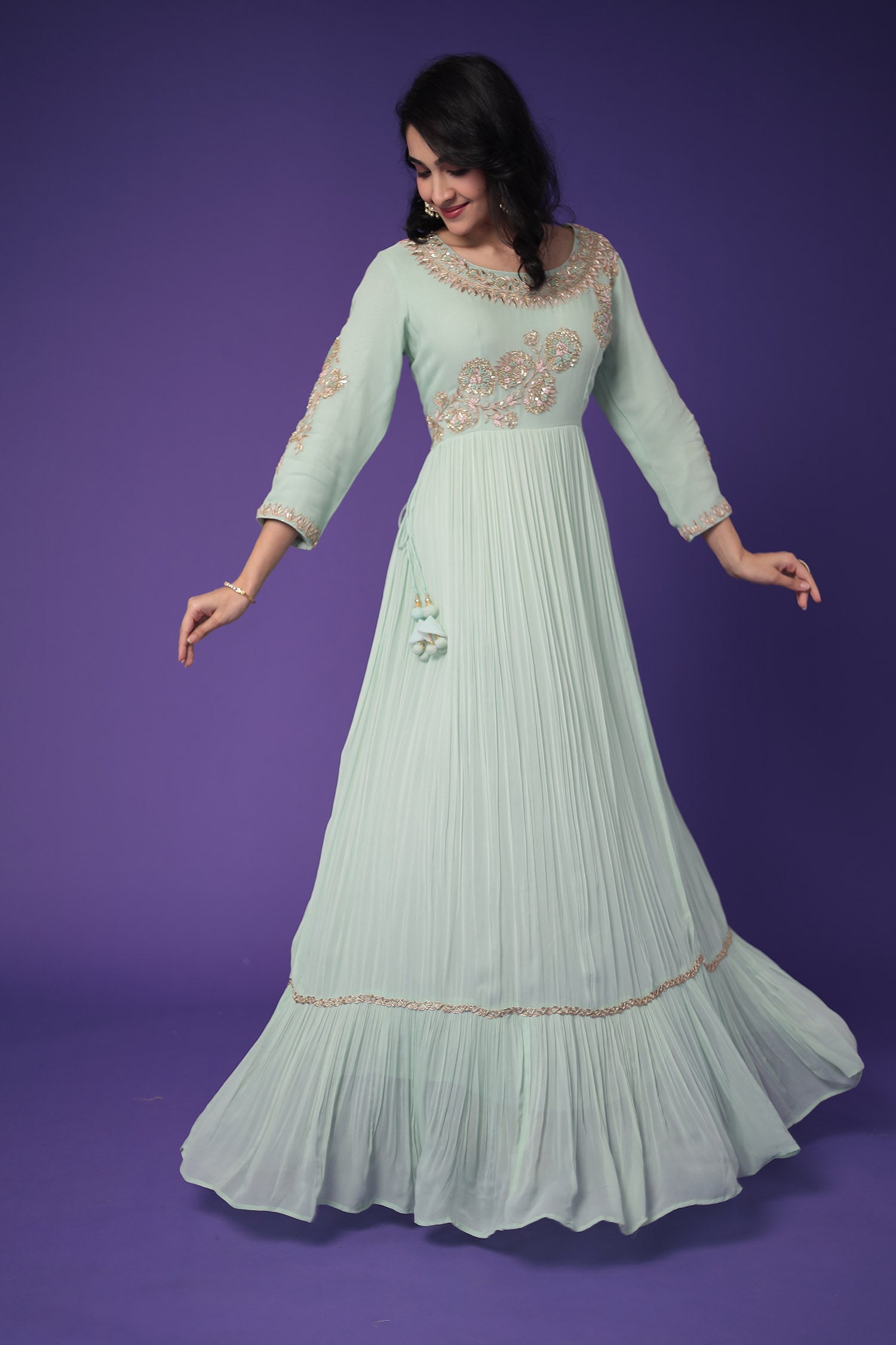 Georgette Anarkali Suit Embroidered with Zardozi work