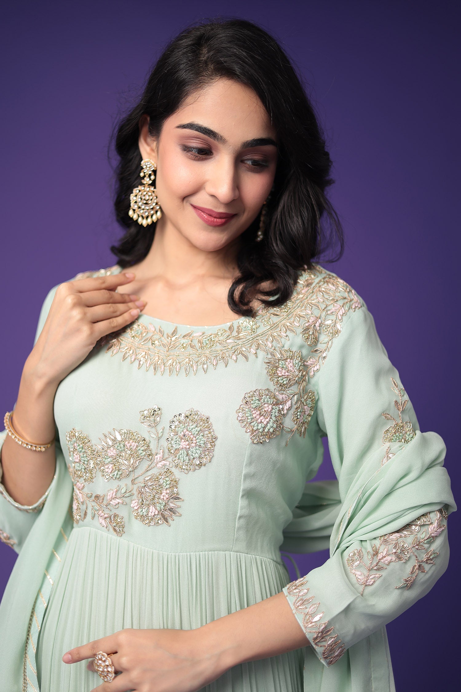 Georgette Anarkali Suit Embroidered with Zardozi work