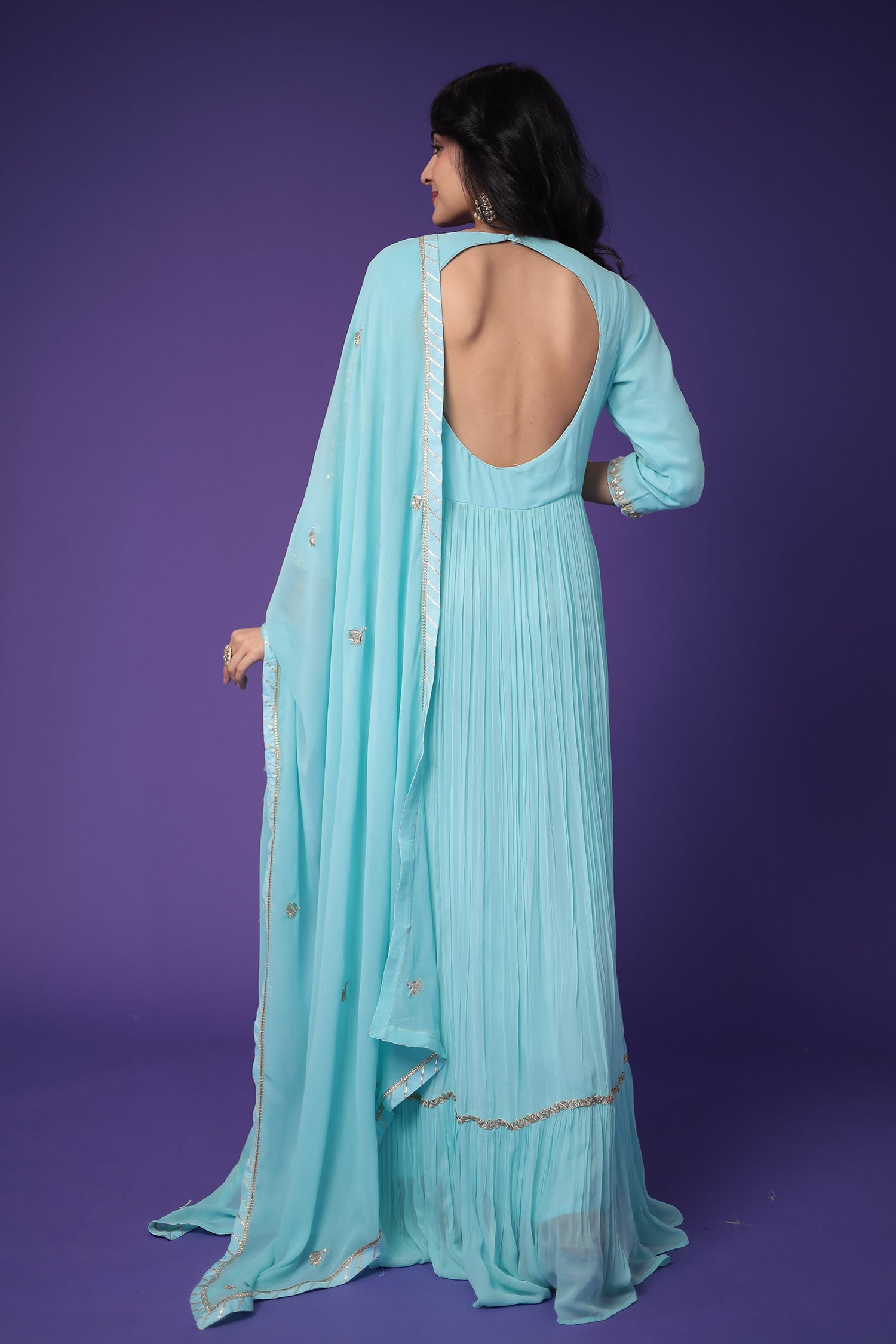 Georgette Anarkali Suit Embroidered with Zardozi work