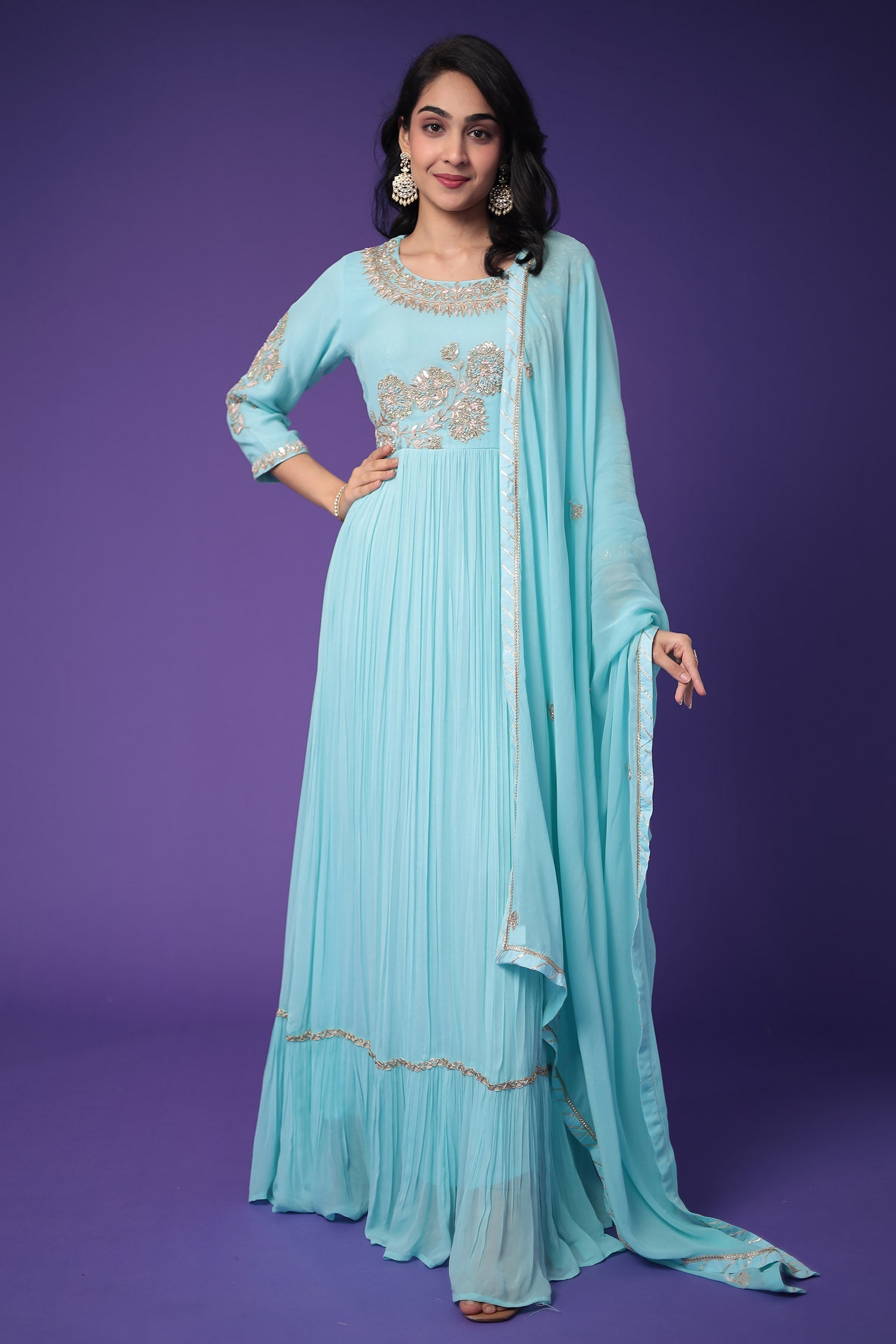 Georgette Anarkali Suit Embroidered with Zardozi work