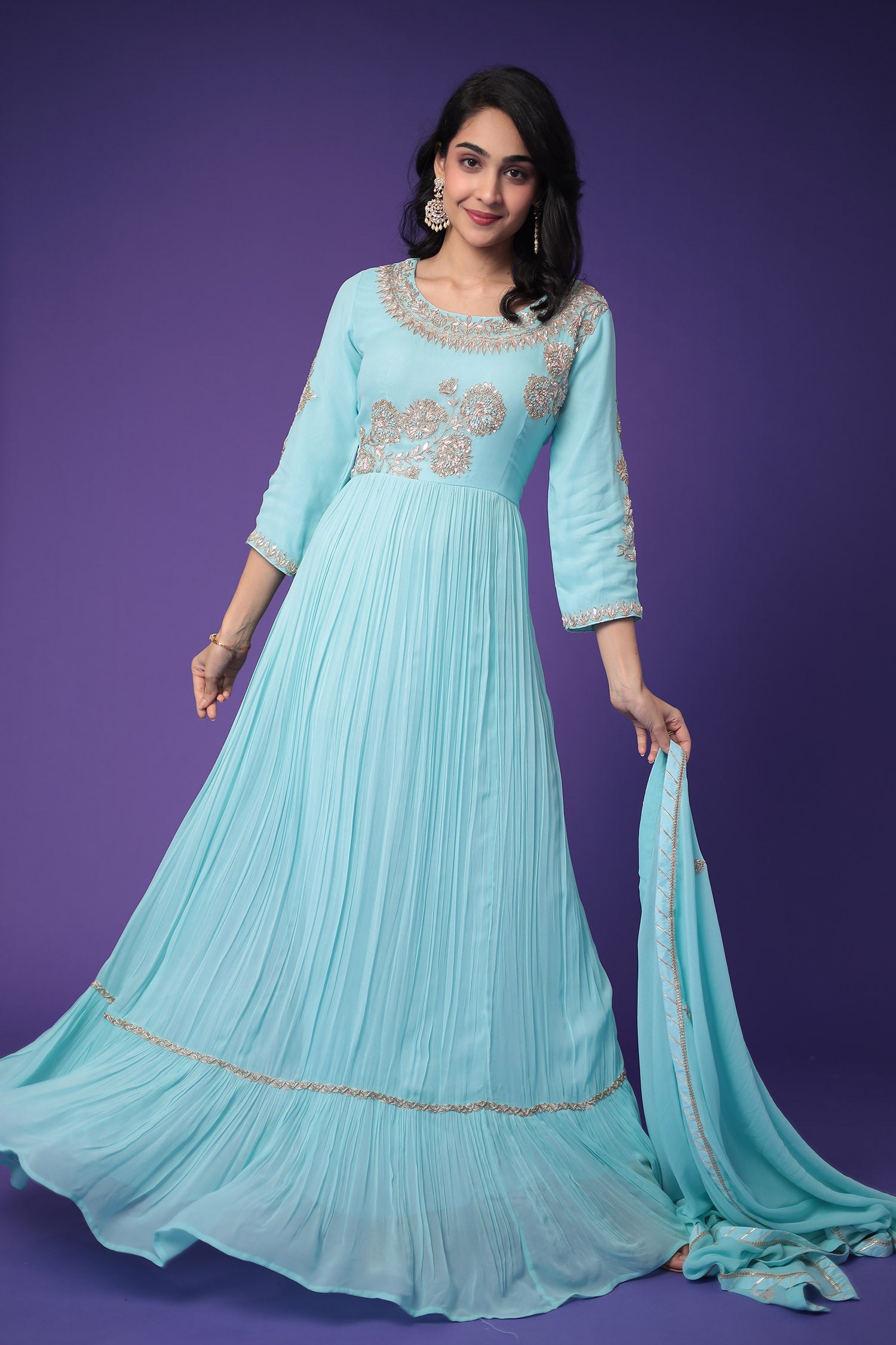 Georgette Anarkali Suit Embroidered with Zardozi work
