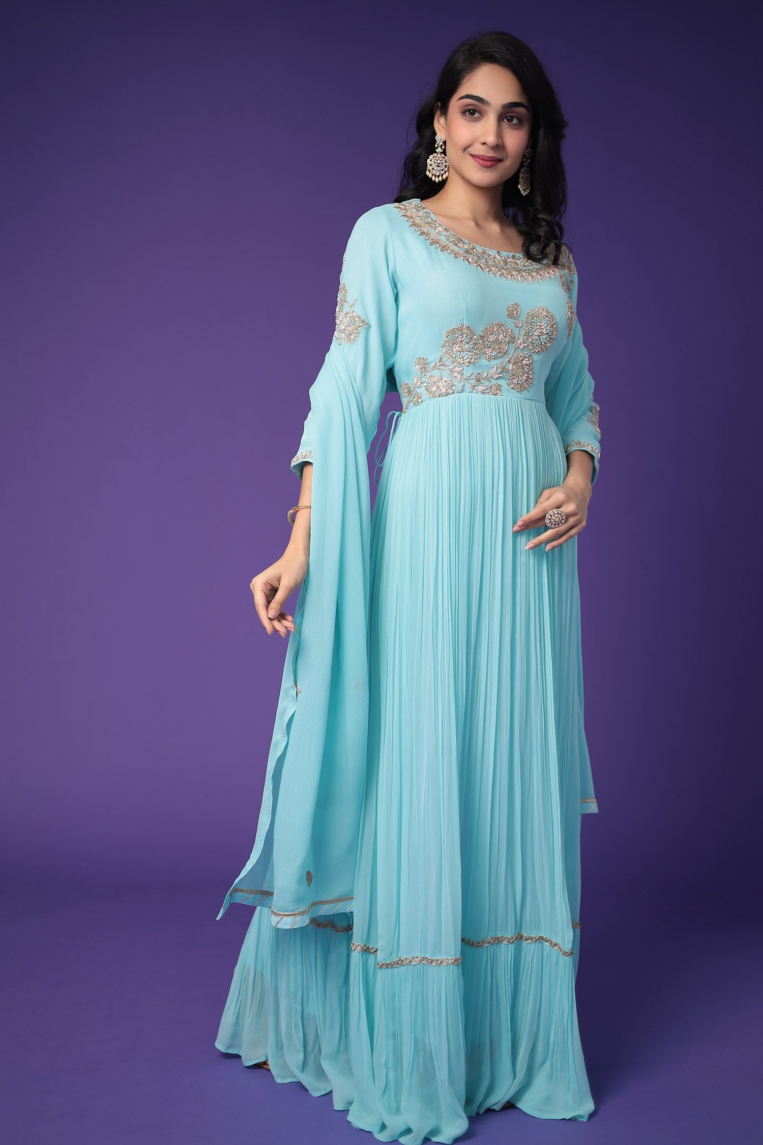 Georgette Anarkali Suit Embroidered with Zardozi work