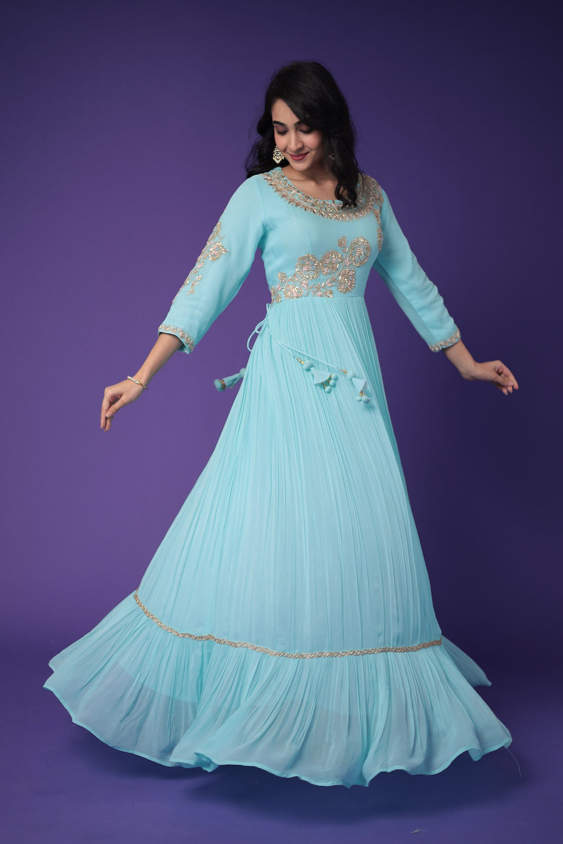 Georgette Anarkali Suit Embroidered with Zardozi work