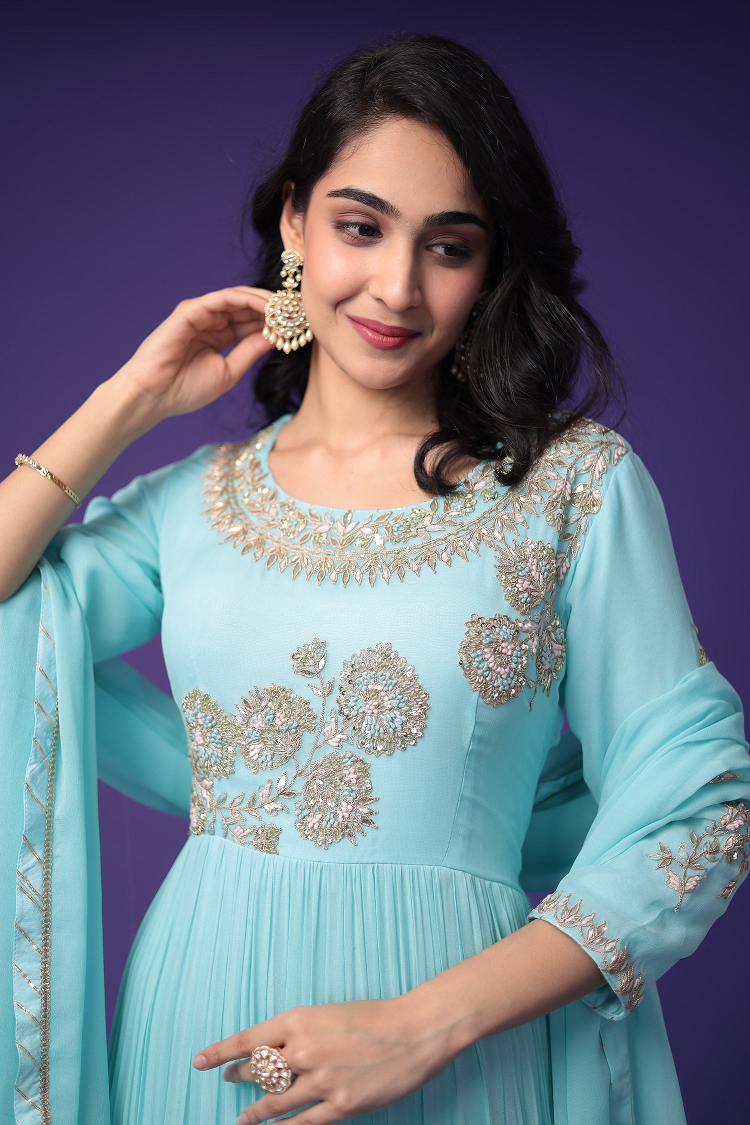 Georgette Anarkali Suit Embroidered with Zardozi work