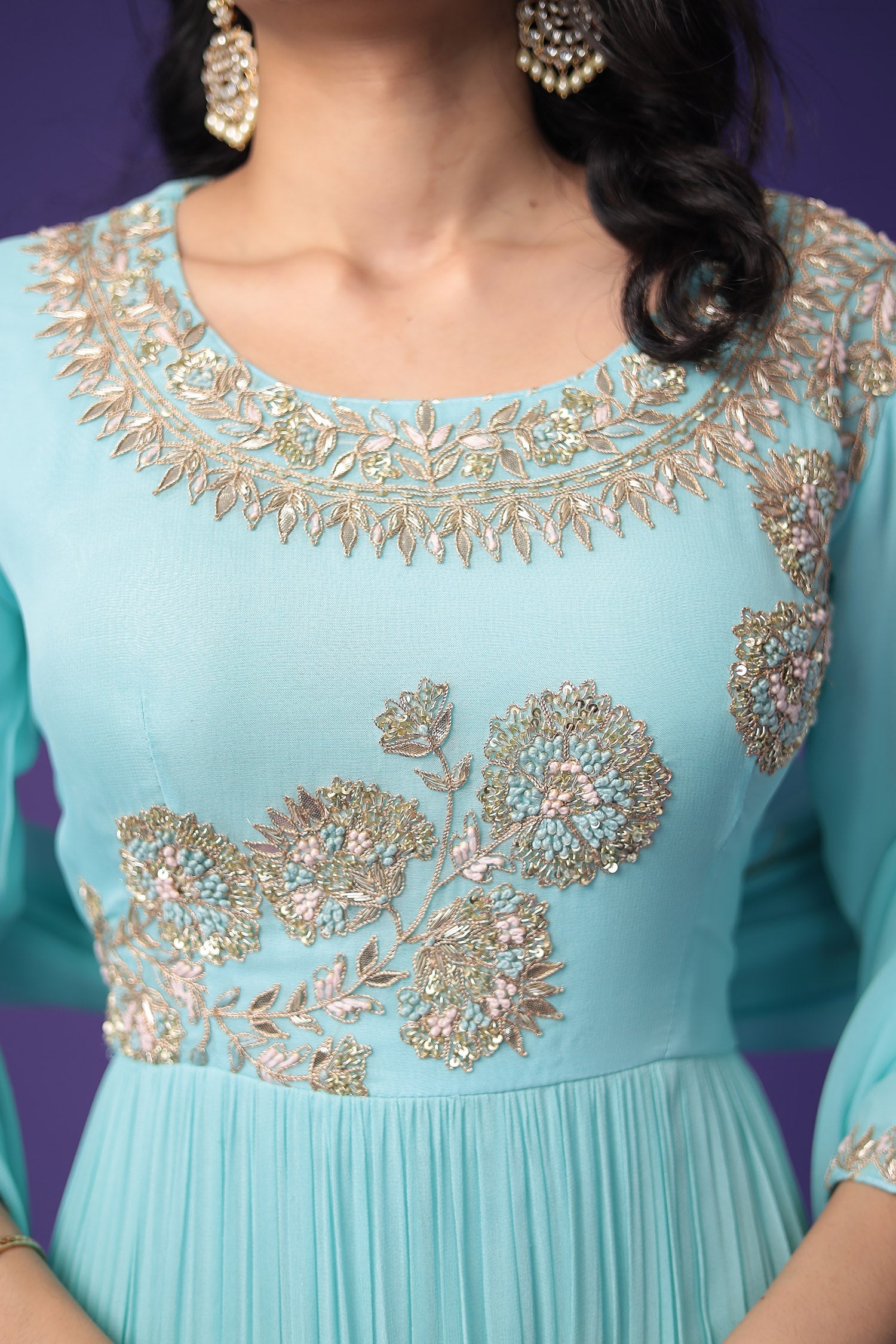 Georgette Anarkali Suit Embroidered with Zardozi work