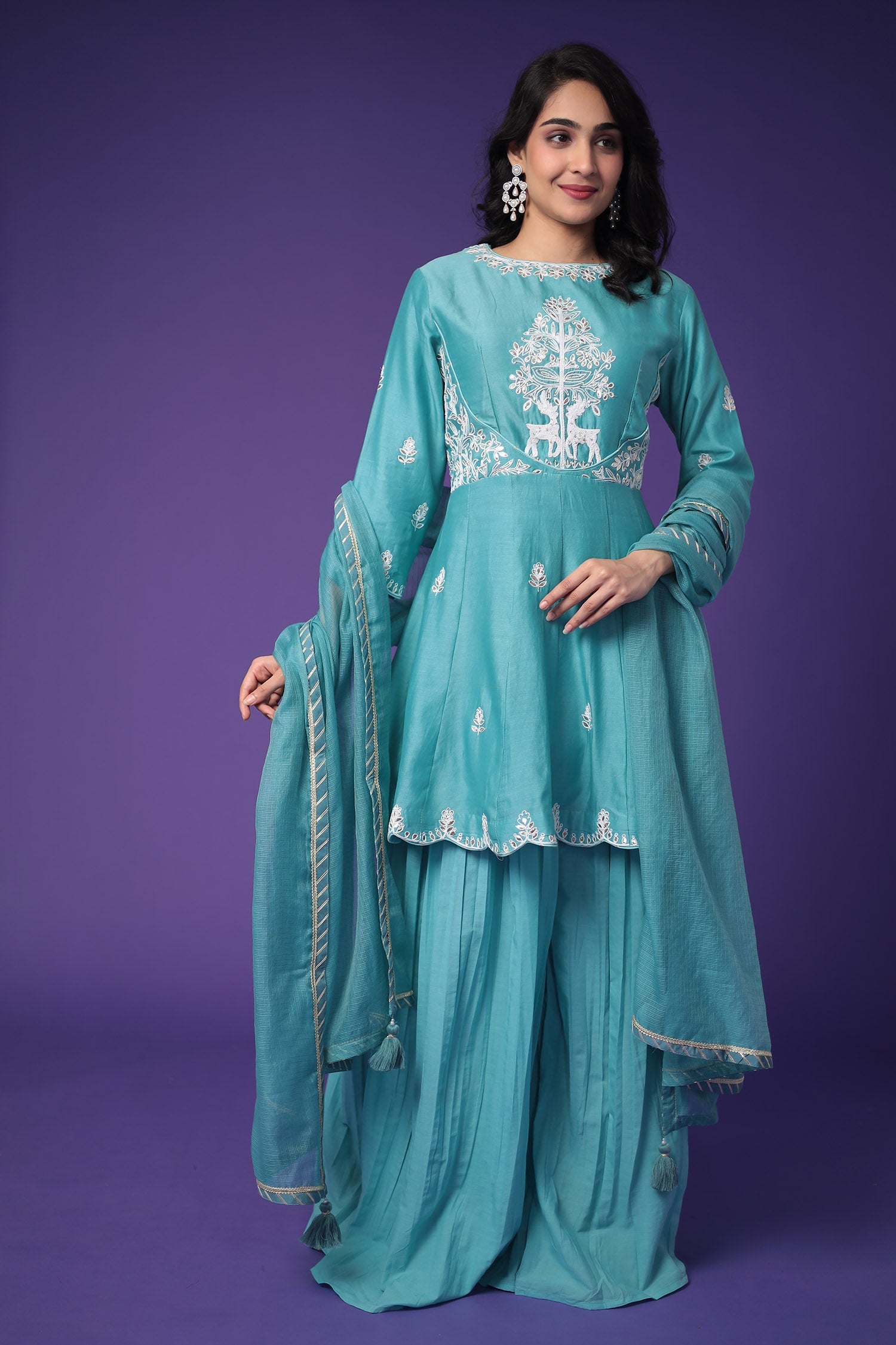 Chanderi Peplum Silk Suit with Embroidered work