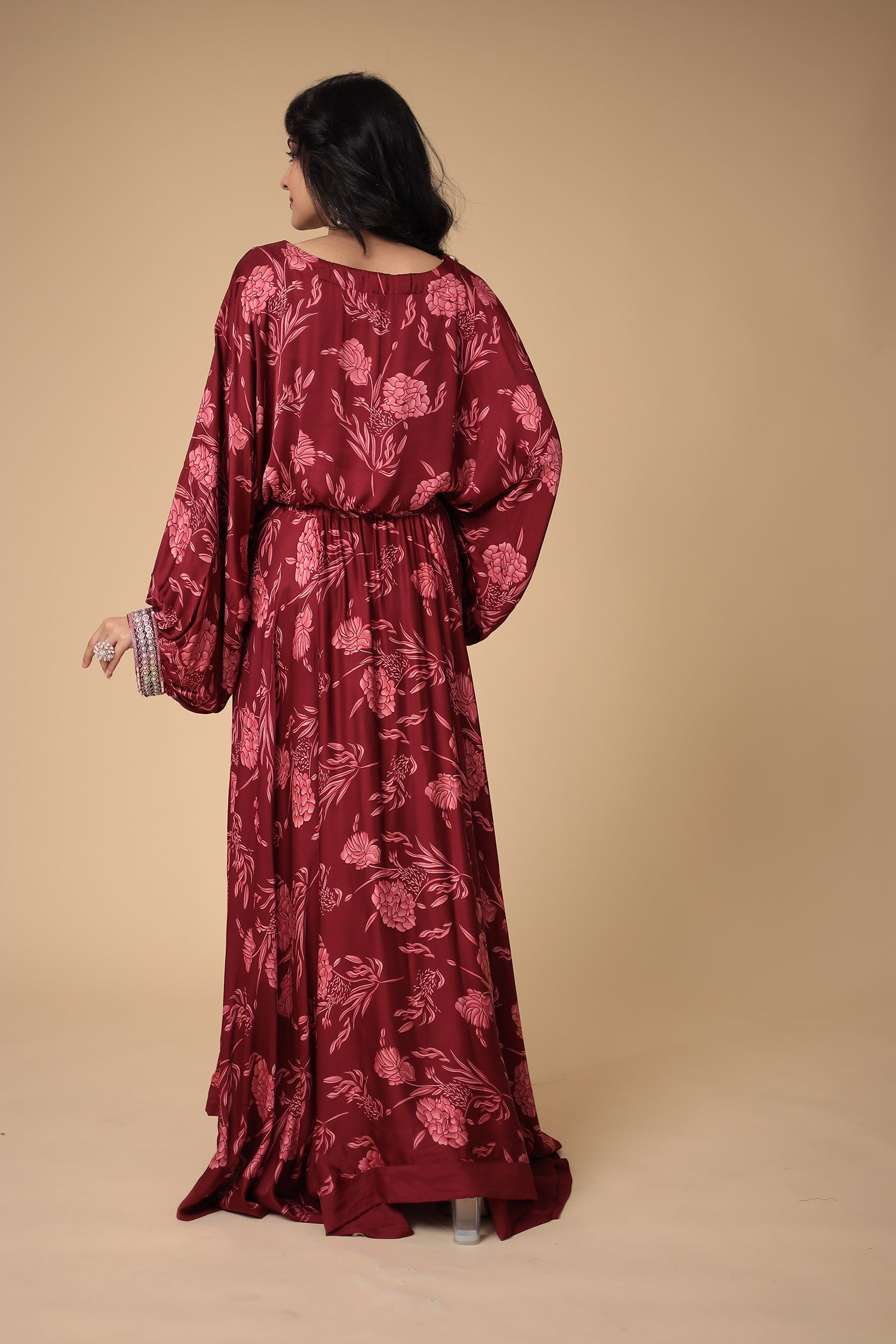 Printed Satin Silk Indowestern with Embellished work