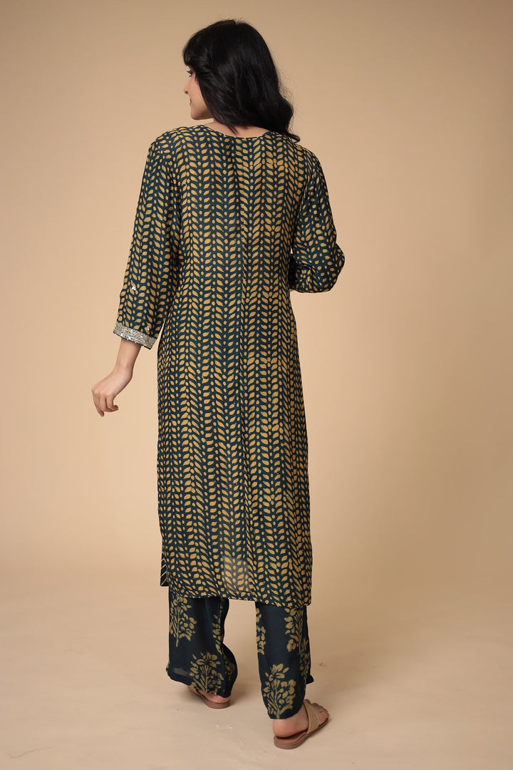 Printed Silk Blend Suit Embroidered with Gota Patti work