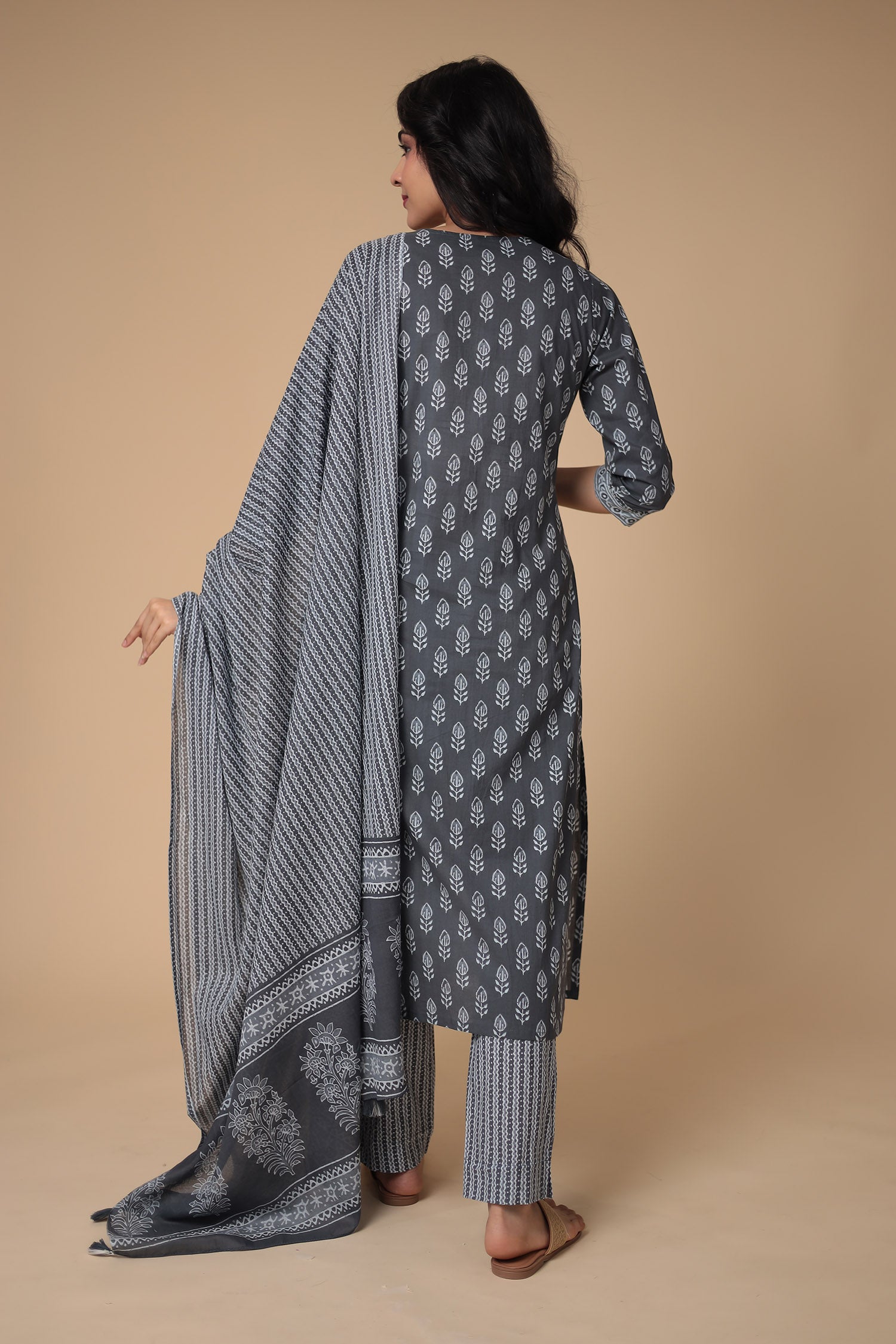Printed Cotton Kurta Set Stitched with Embroidered work