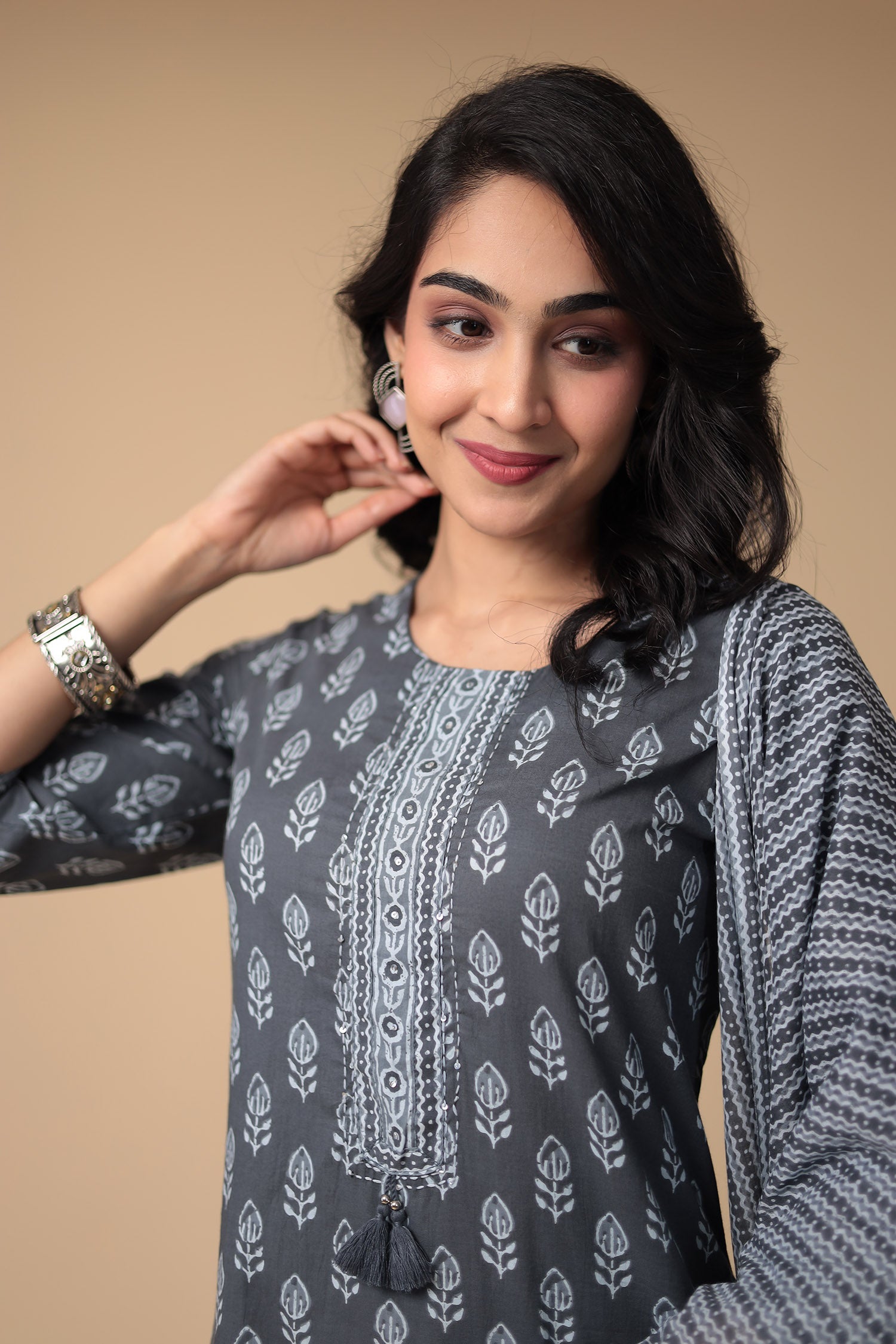 Printed Cotton Kurta Set Stitched with Embroidered work