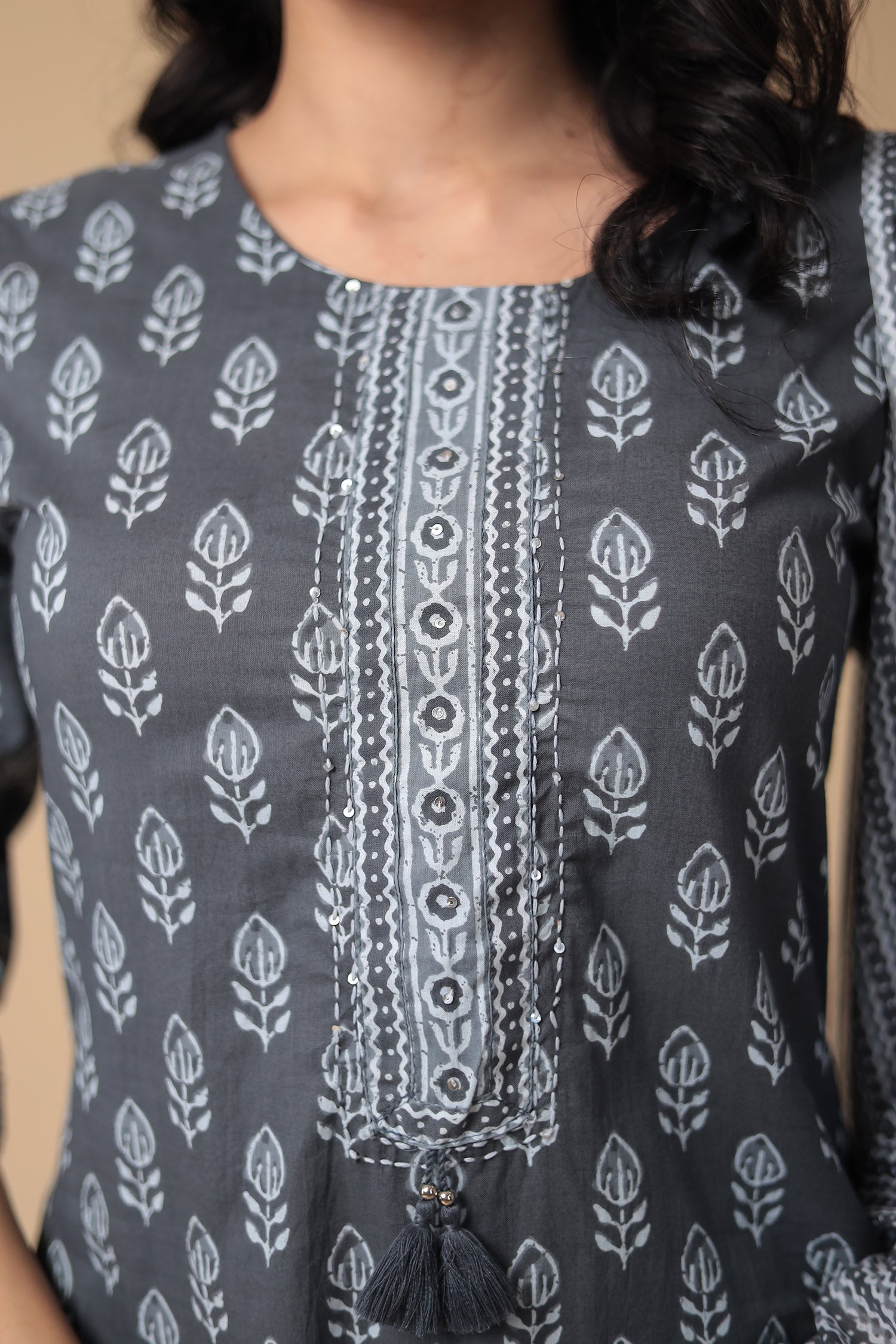 Printed Cotton Kurta Set Stitched with Embroidered work