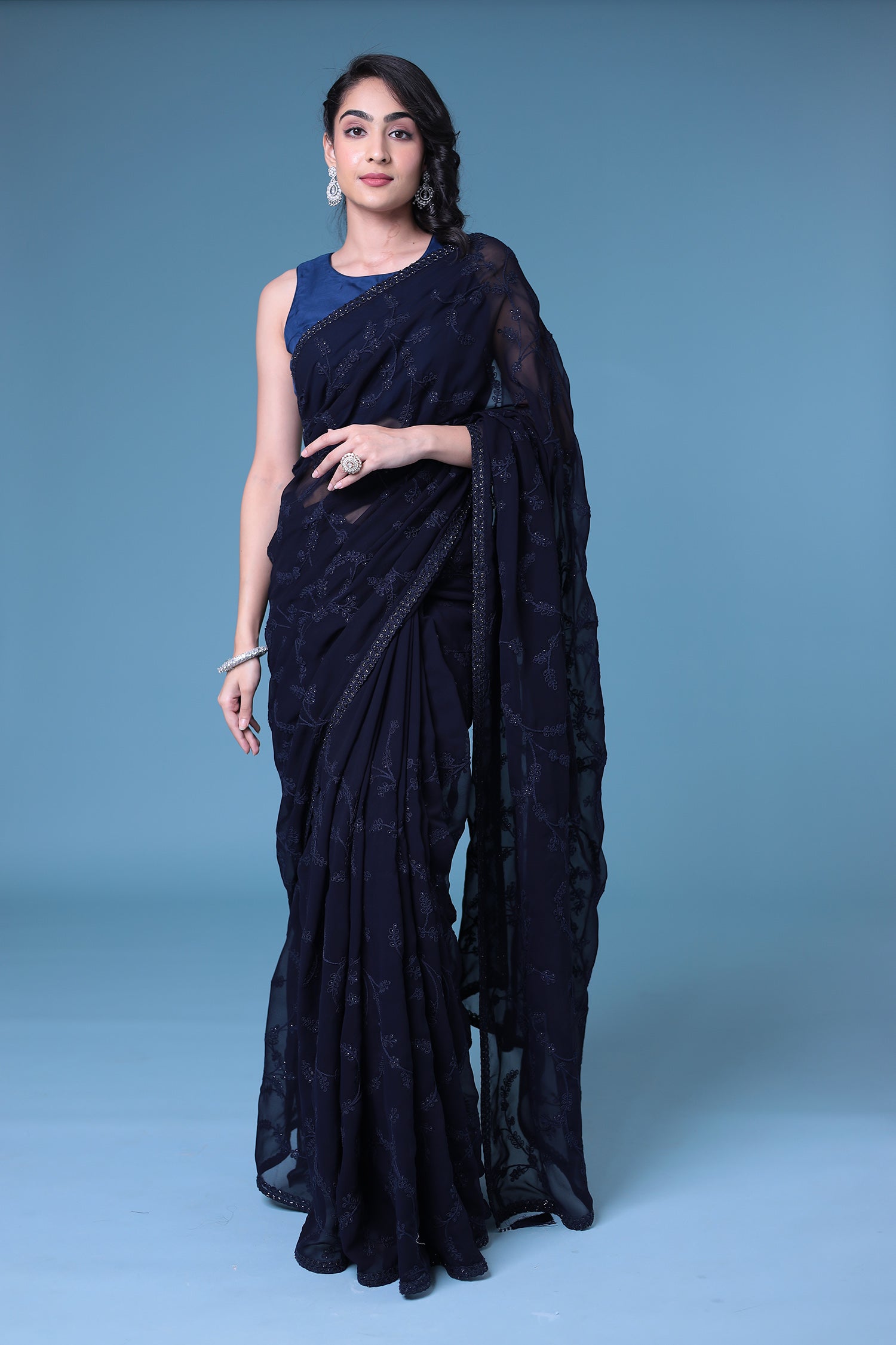 Embroidered Georgette Saree with Sequins work.