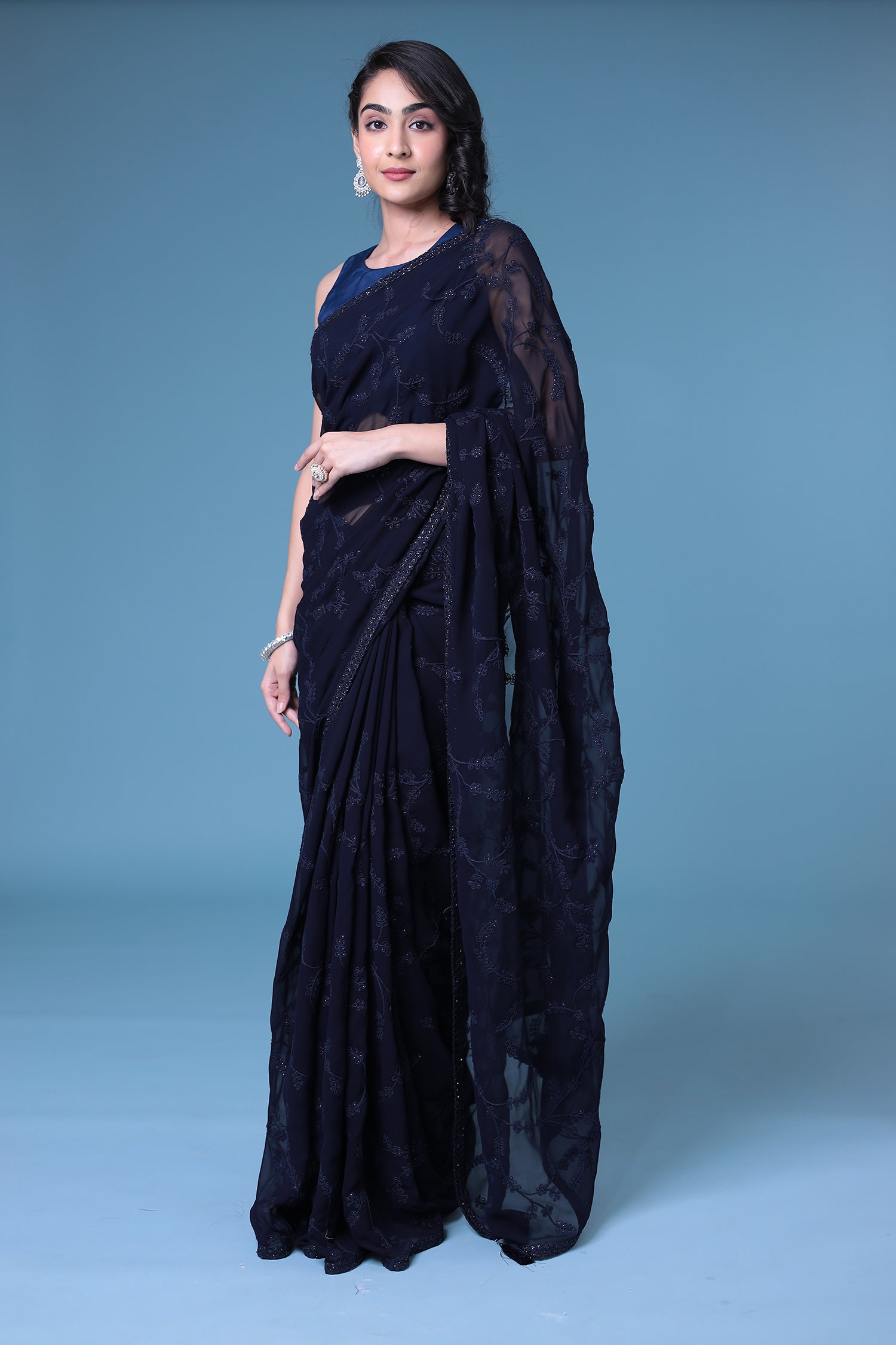 Embroidered Georgette Saree with Sequins work.