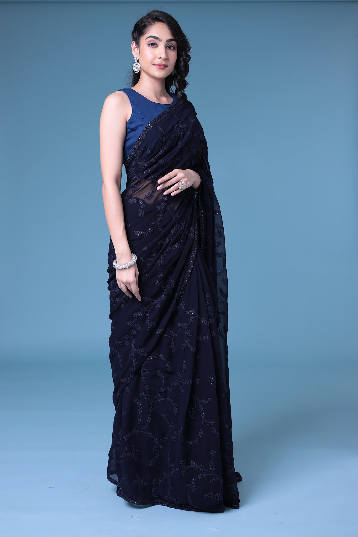 Embroidered Georgette Saree with Sequins work.