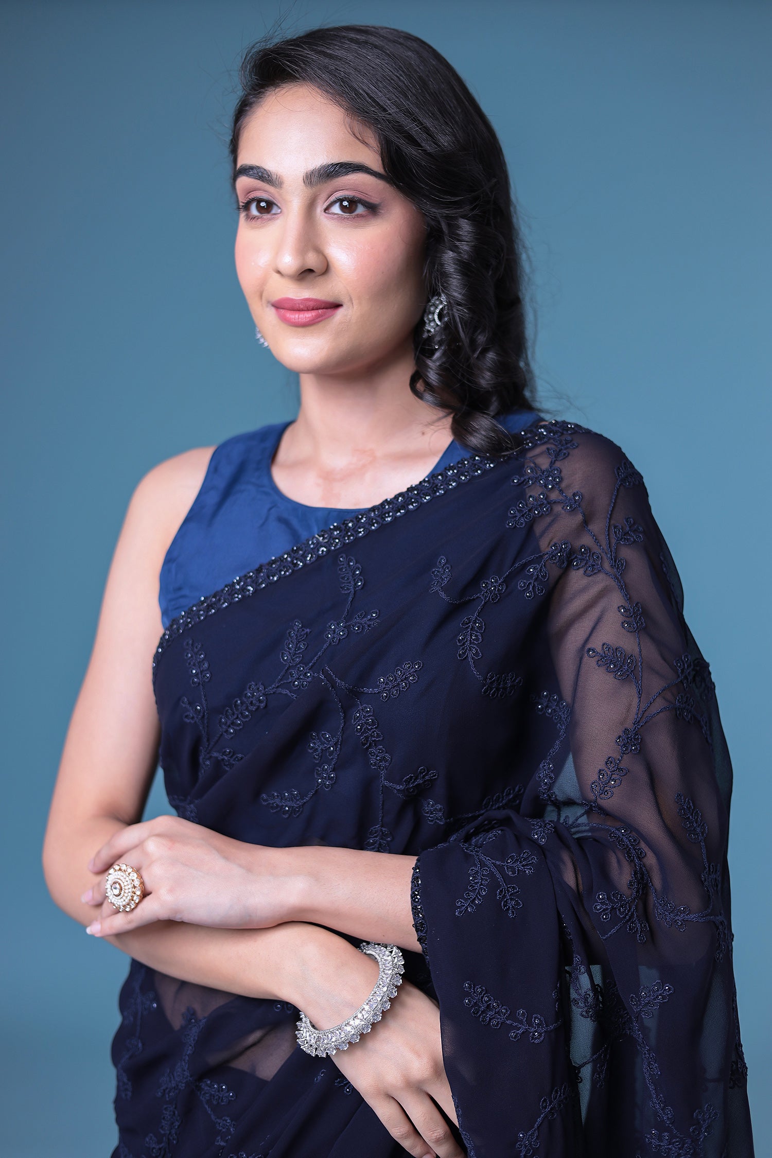 Embroidered Georgette Saree with Sequins work.