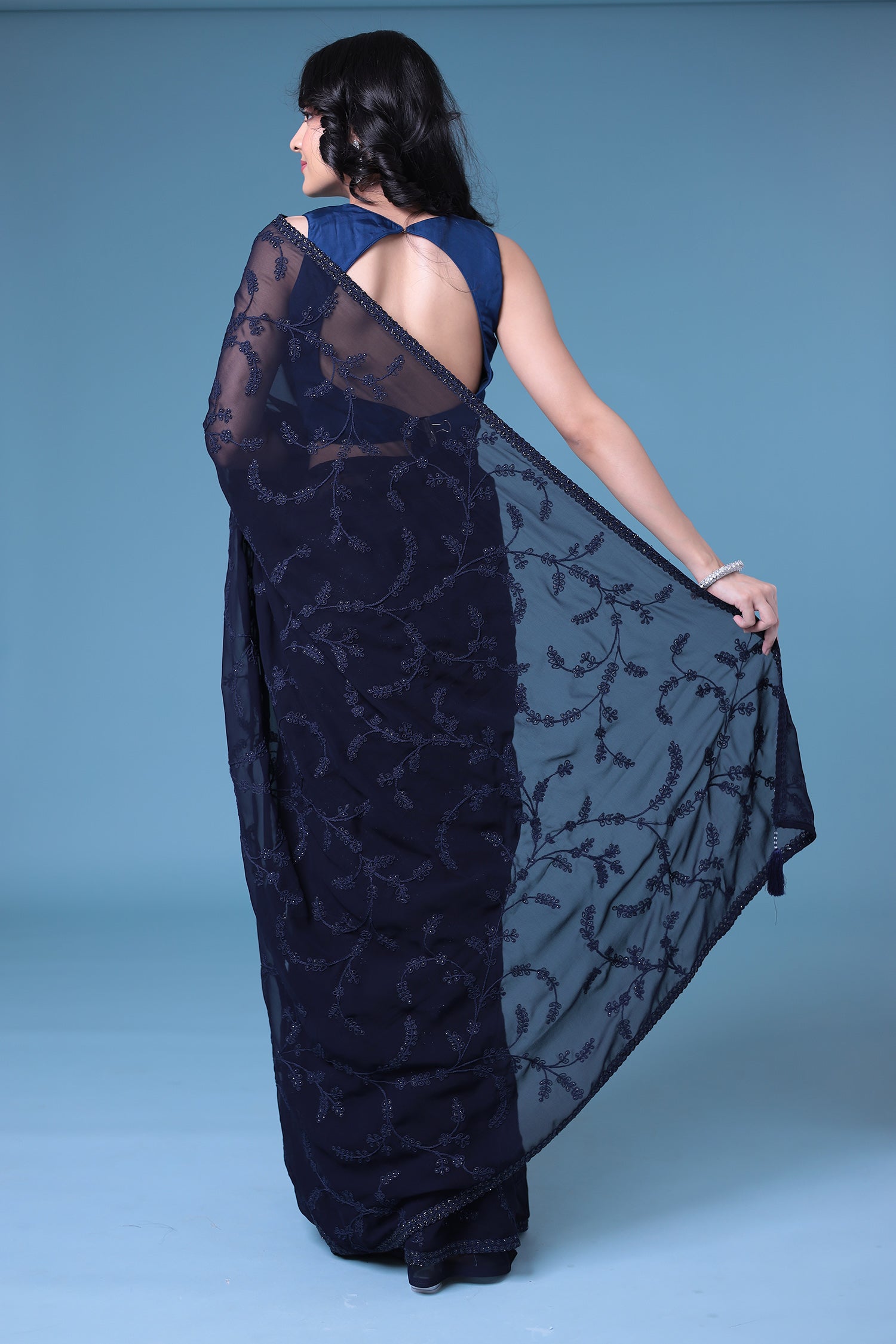 Embroidered Georgette Saree with Sequins work.