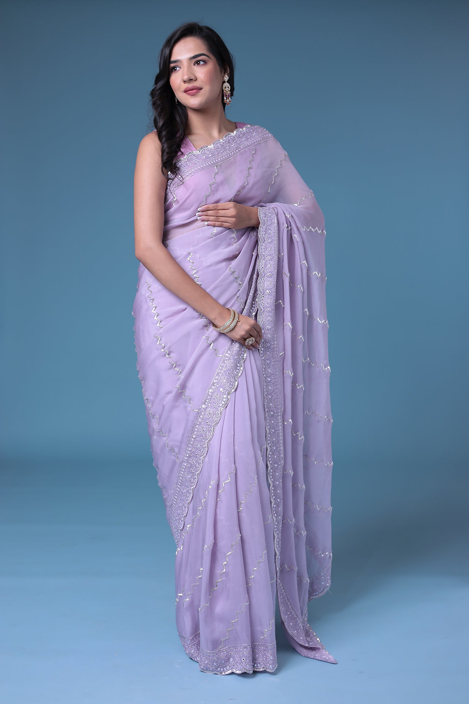 Embroidered Organza Saree with Cutdana work.