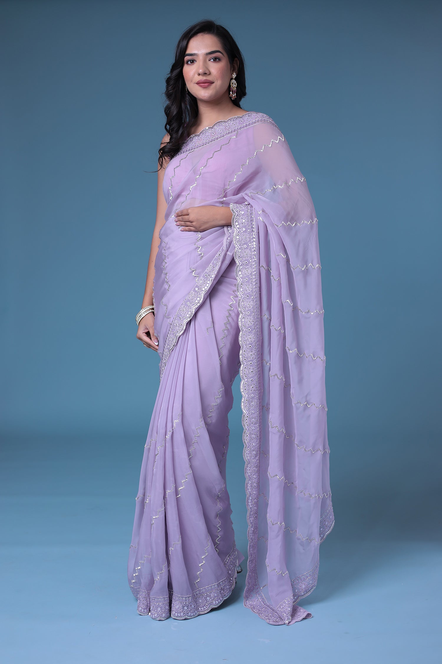 Embroidered Organza Saree with Cutdana work.