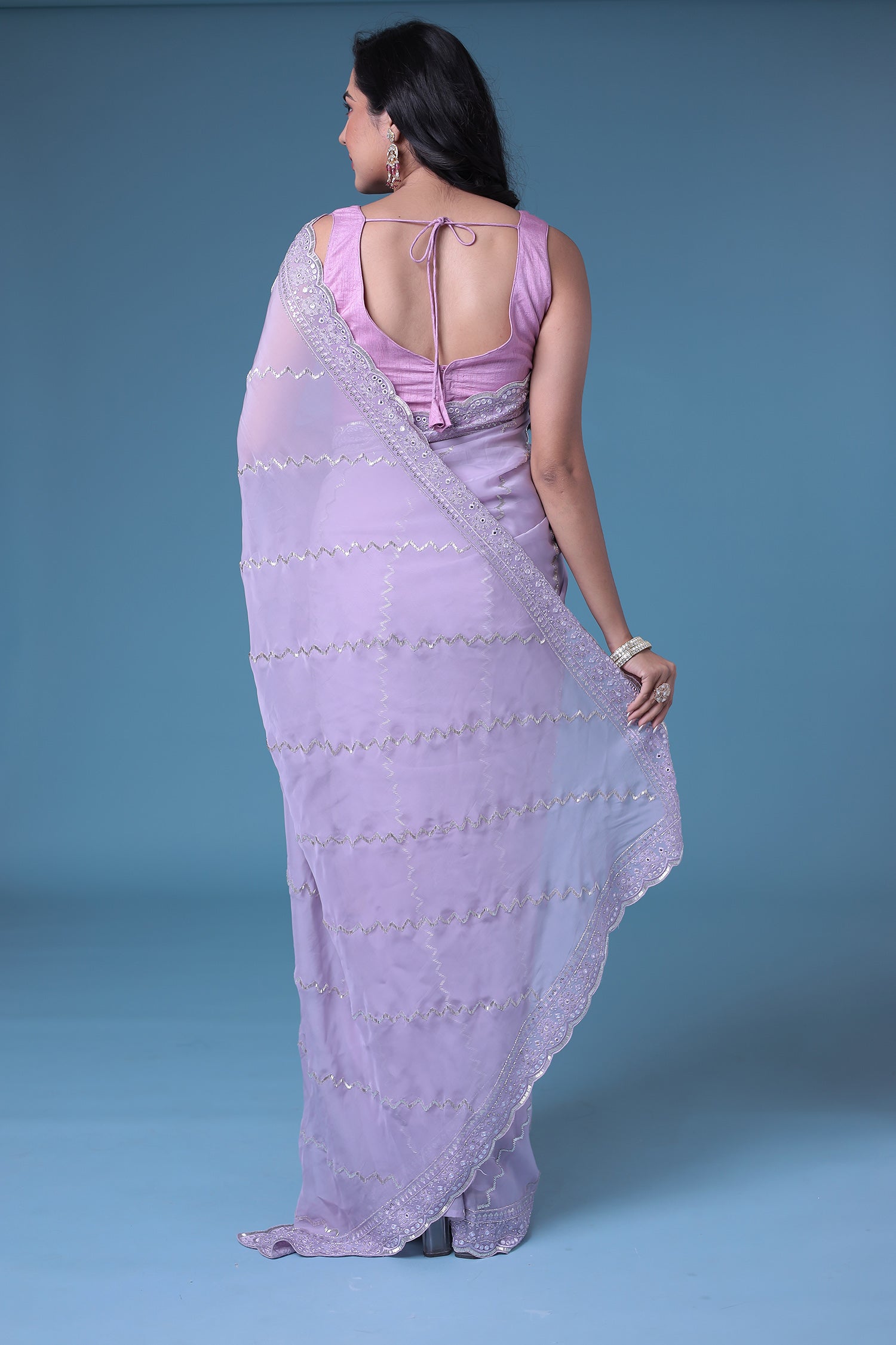 Embroidered Organza Saree with Cutdana work.