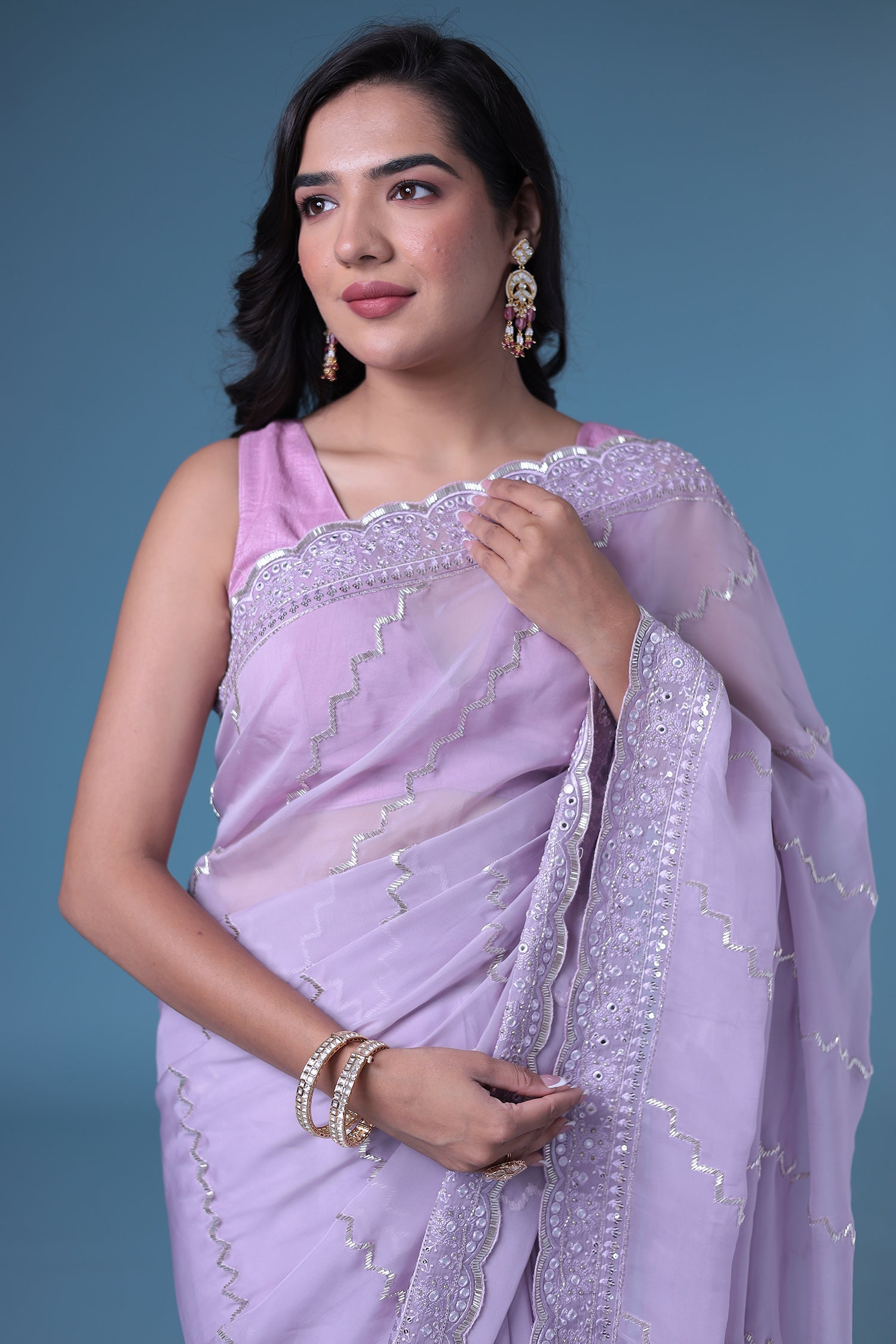 Embroidered Organza Saree with Cutdana work.