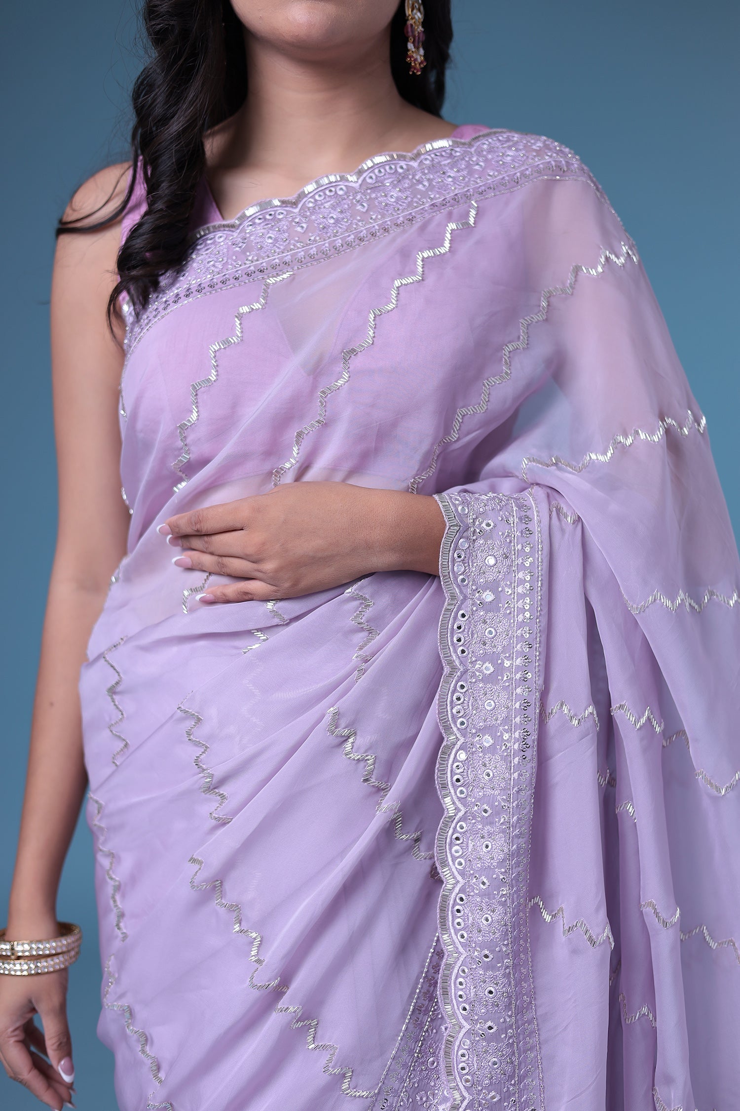 Embroidered Organza Saree with Cutdana work.