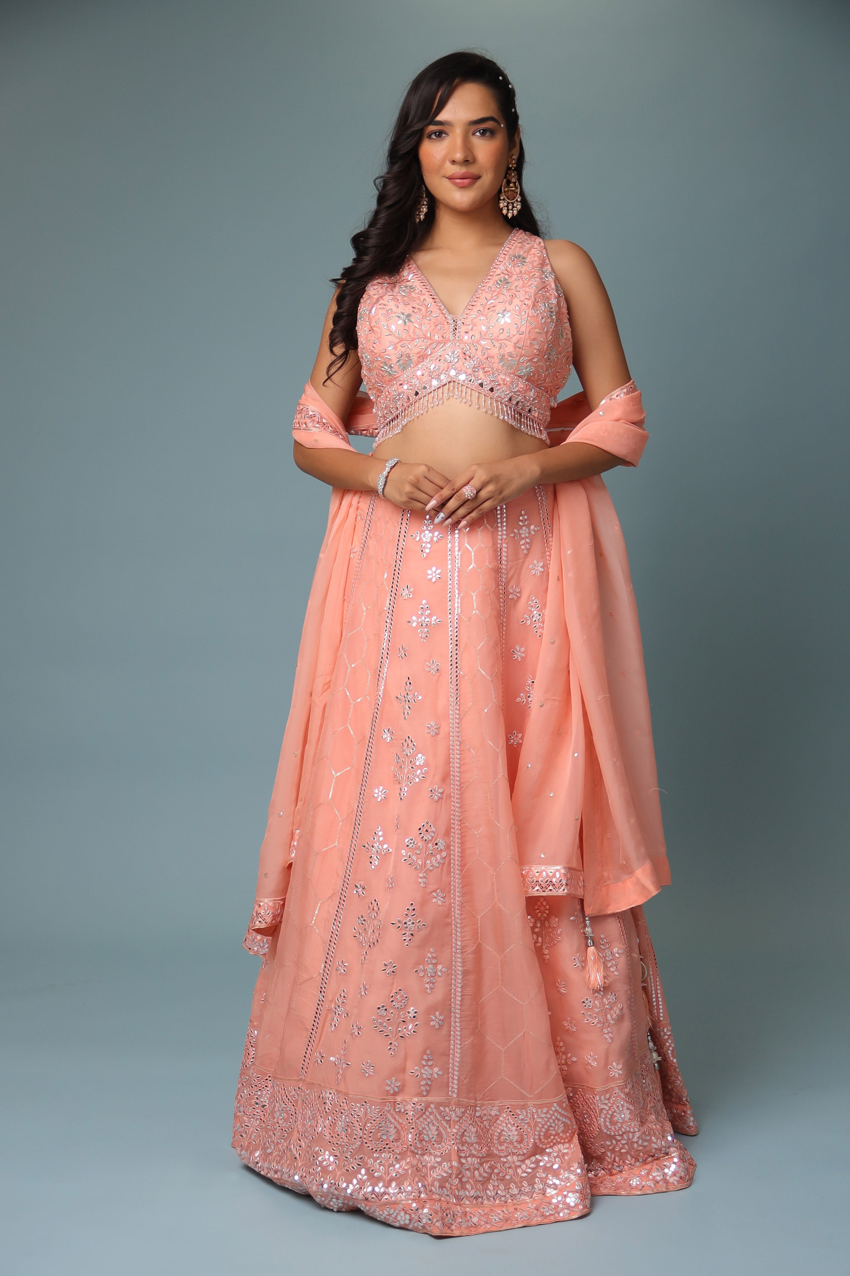 Organza Lehenga with Mirror and Embroidered work.