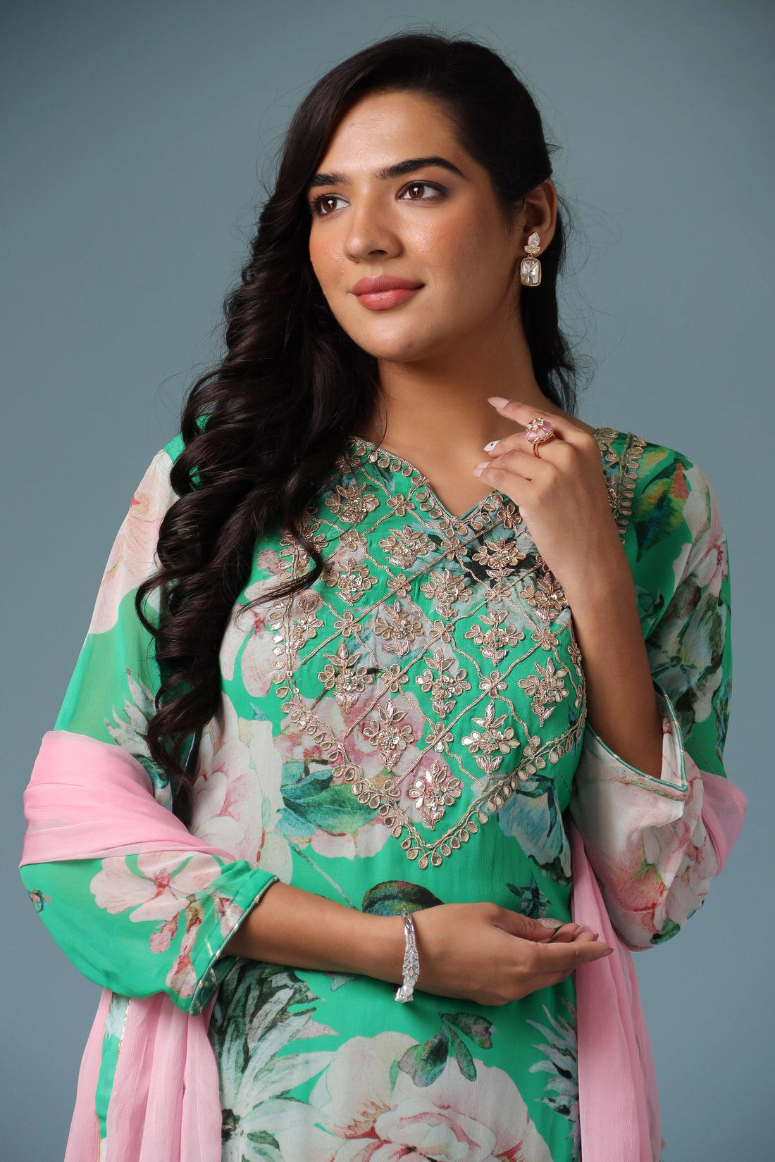 Printed Georgette Suit with Gota Patti work.