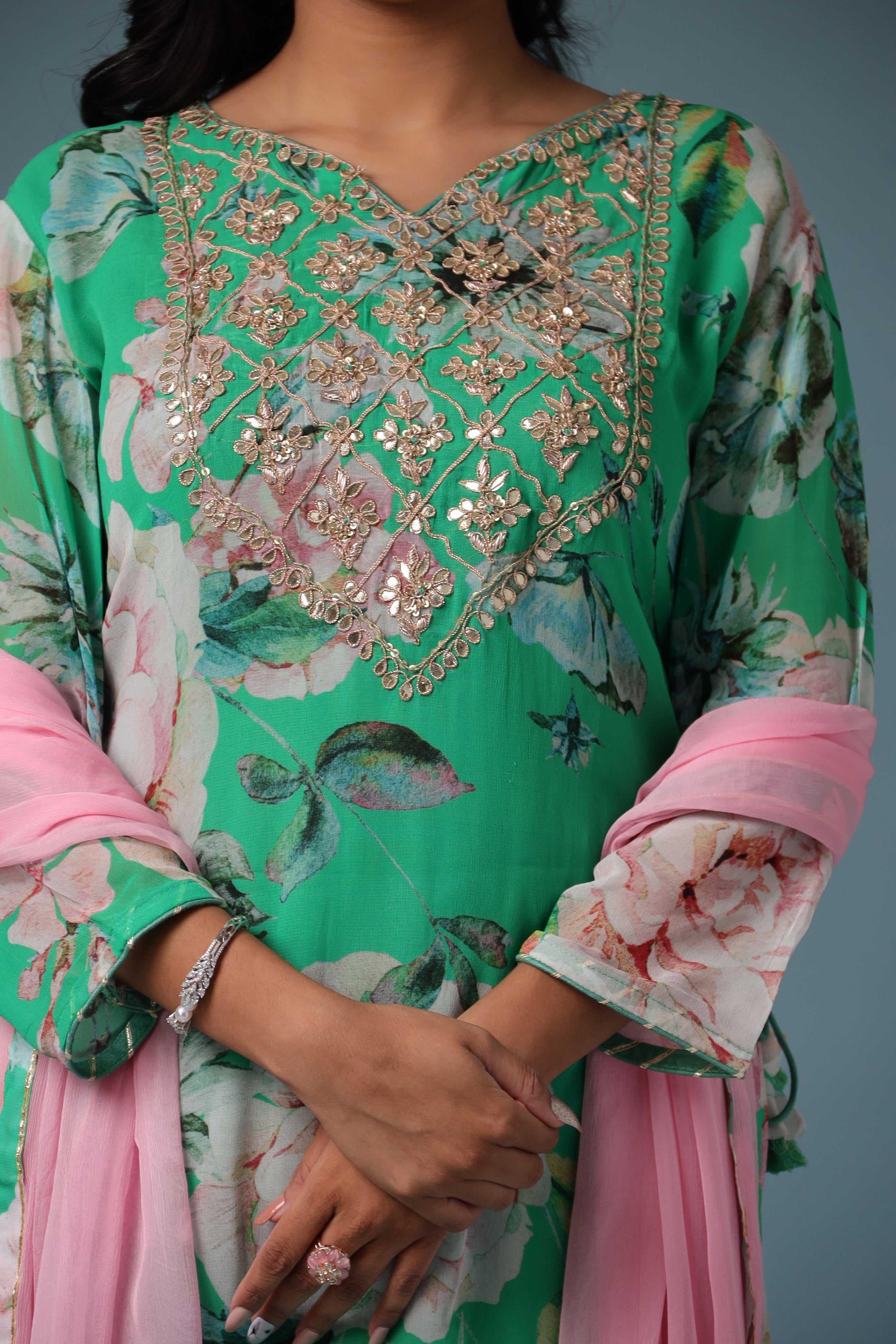 Printed Georgette Suit with Gota Patti work.