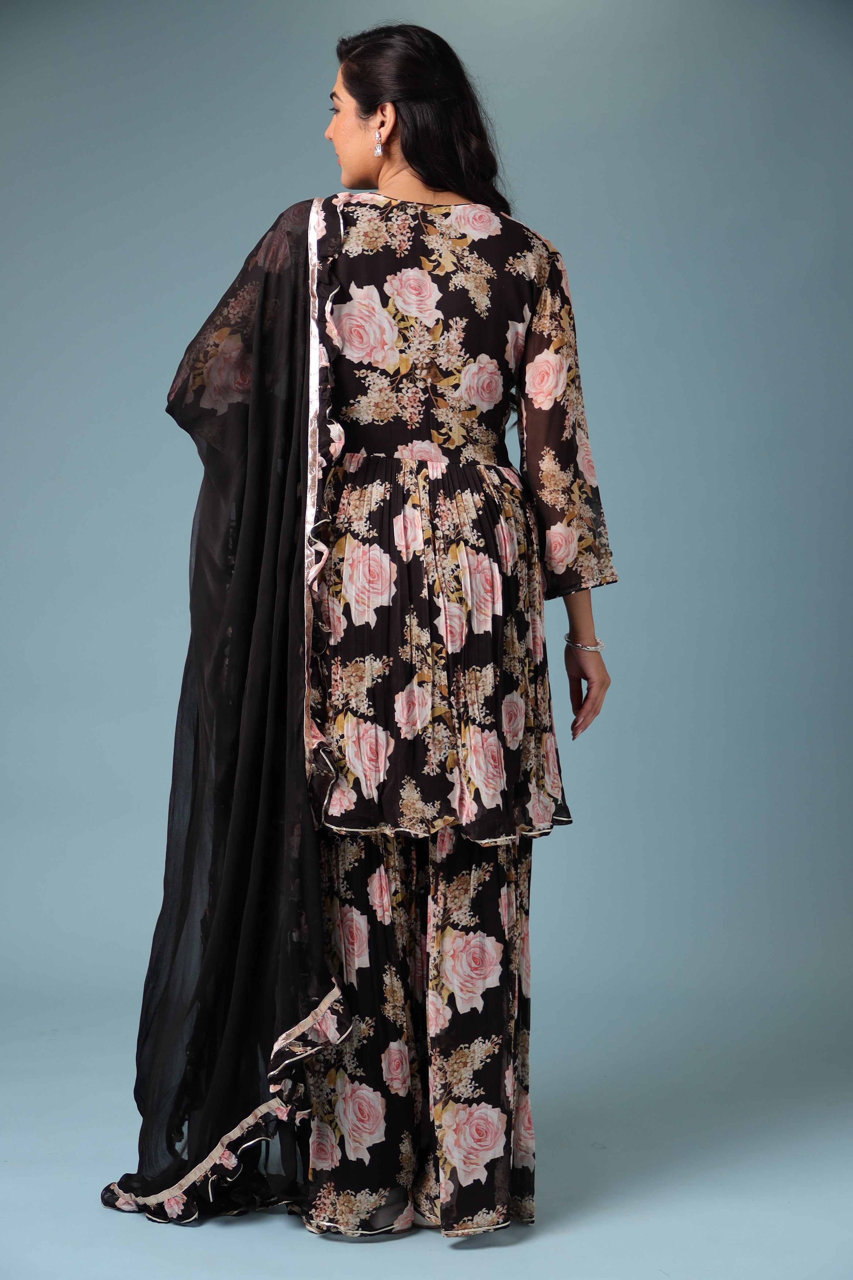 Printed Georgette Sharara Suit with Gota Patti work.