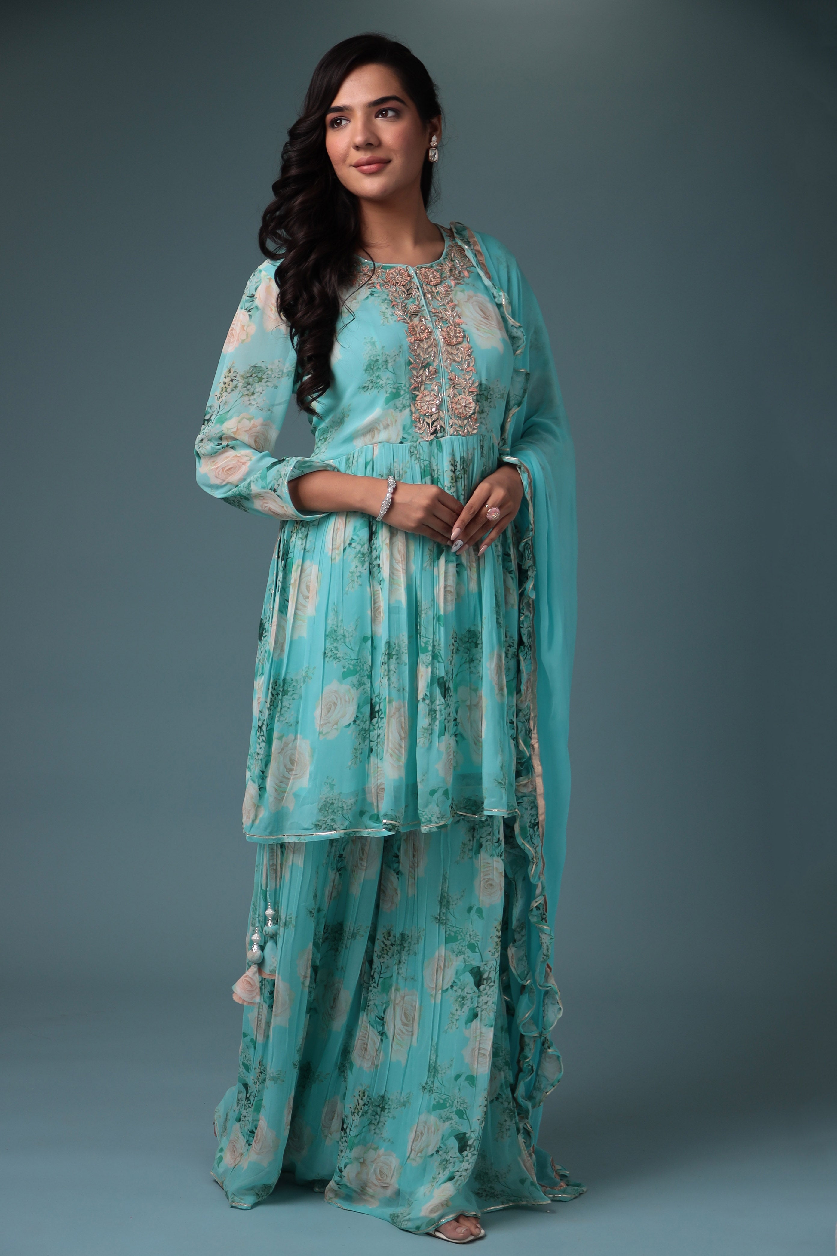 Printed Georgette Suit with Gota Patti work.
