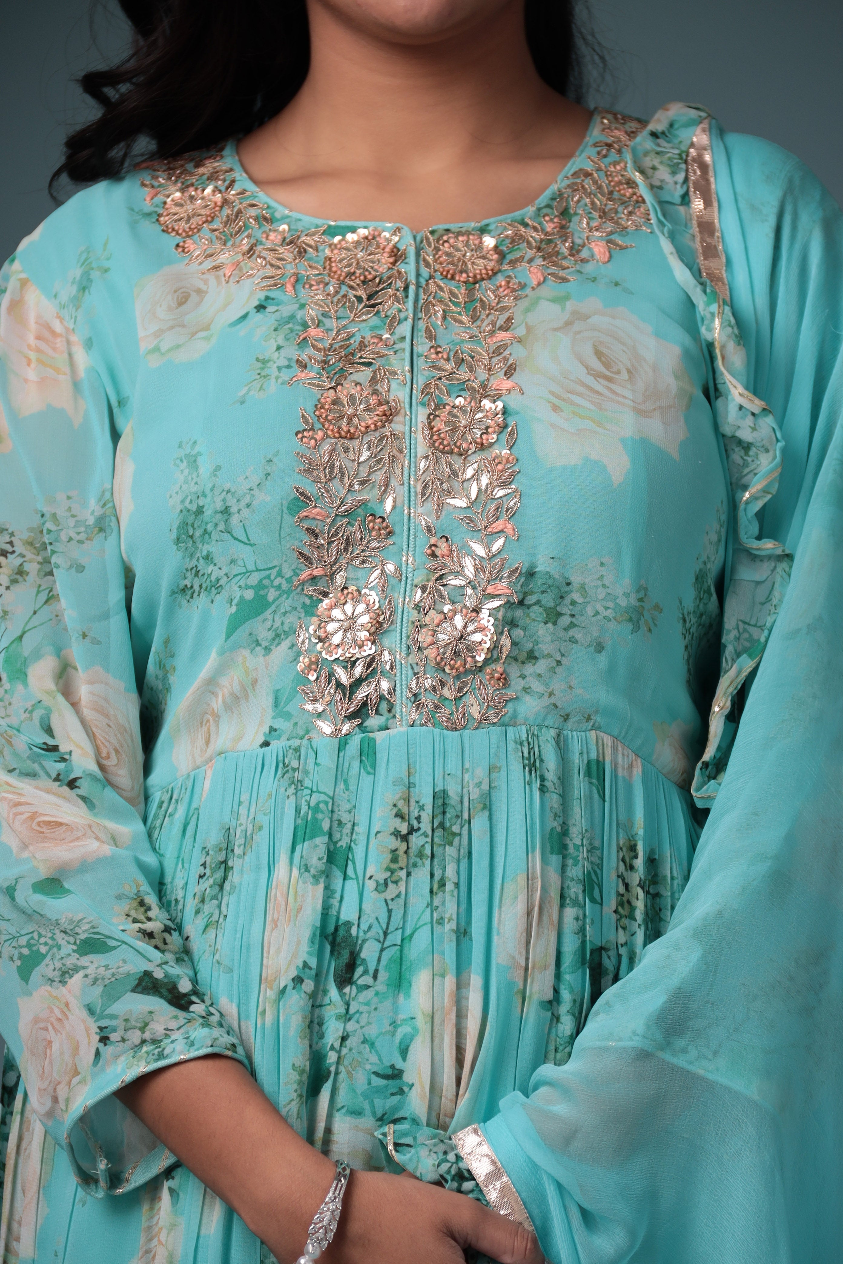 Printed Georgette Suit with Gota Patti work.