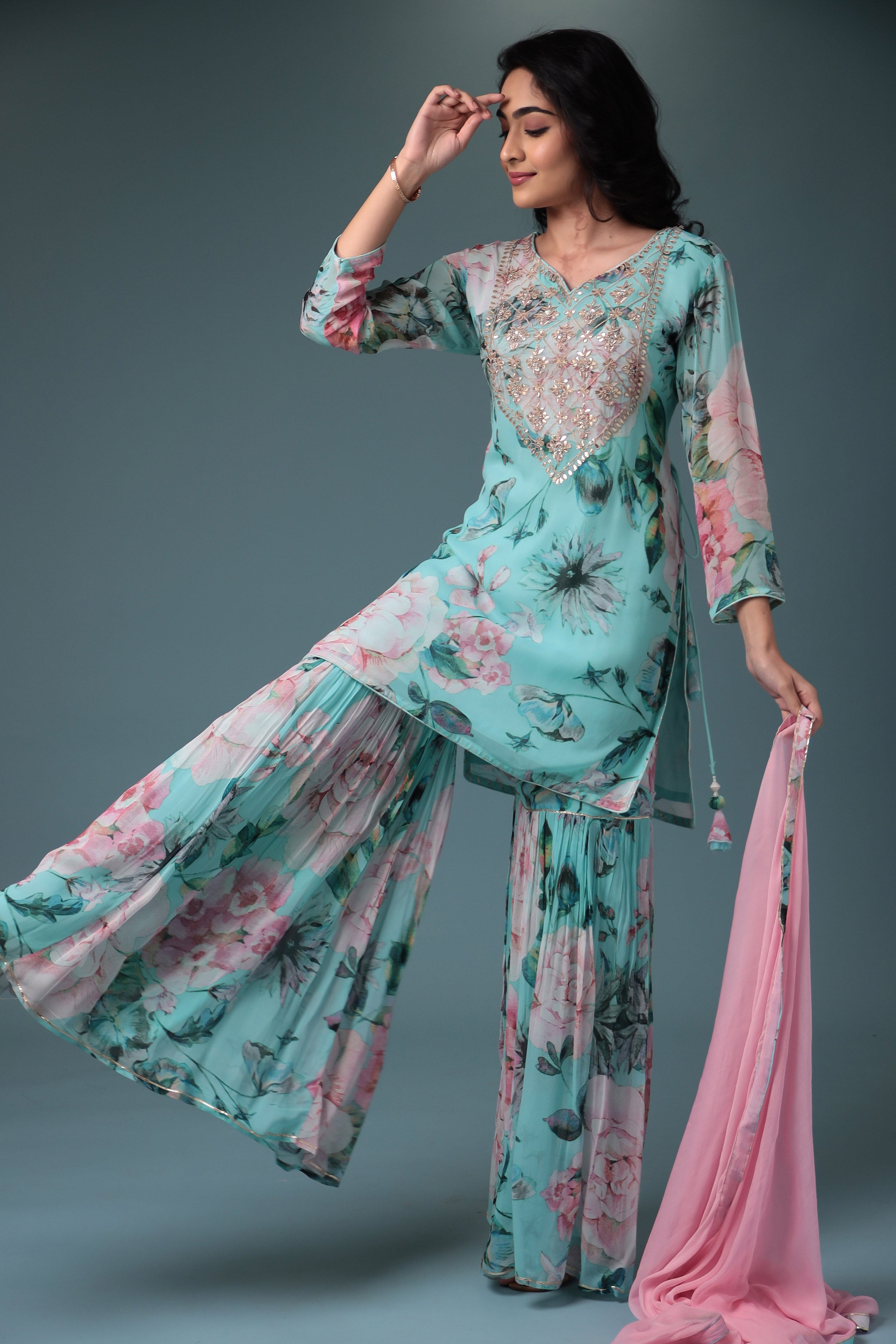 Printed Georgette Suit with Gota Patti work.