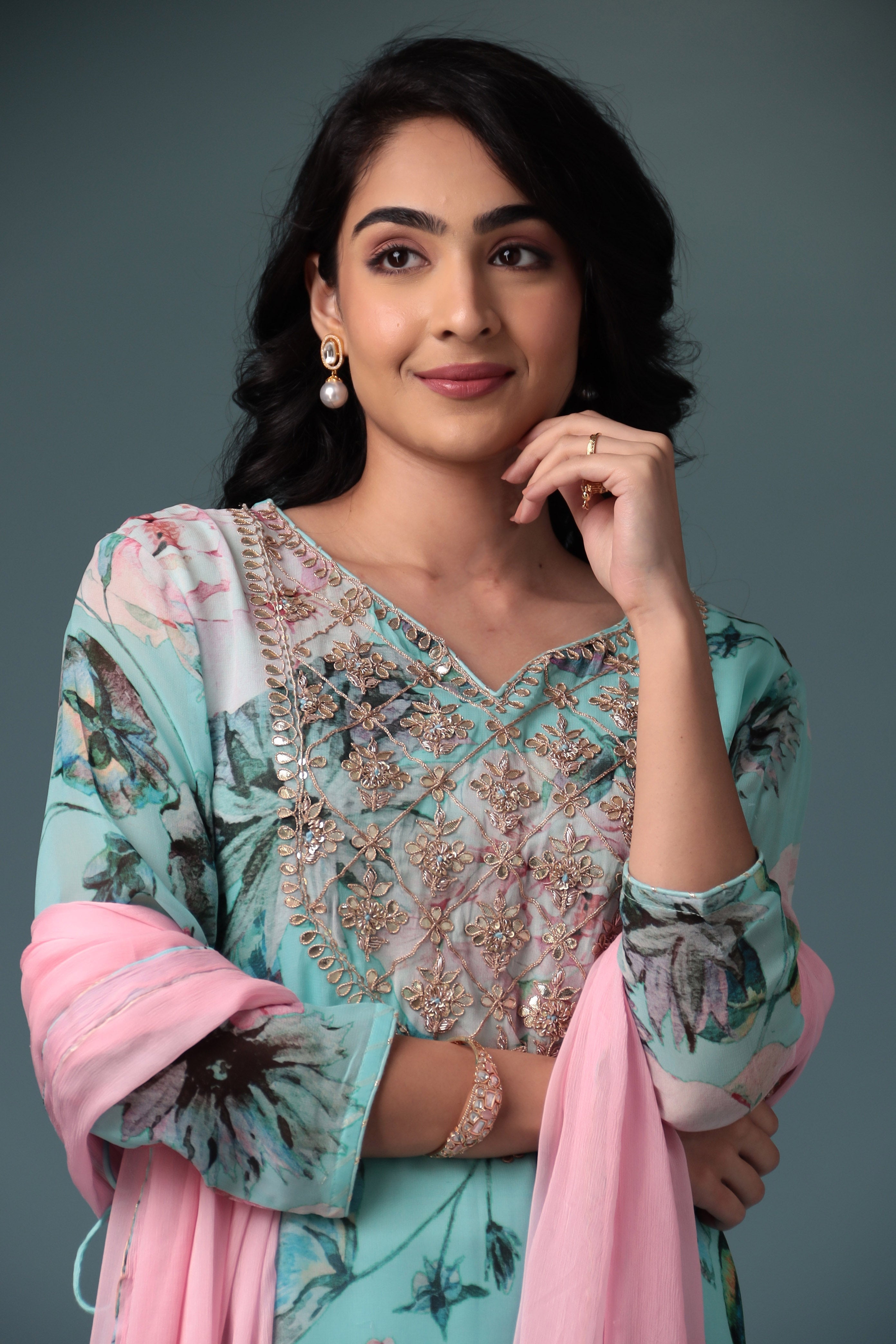 Printed Georgette Suit with Gota Patti work.