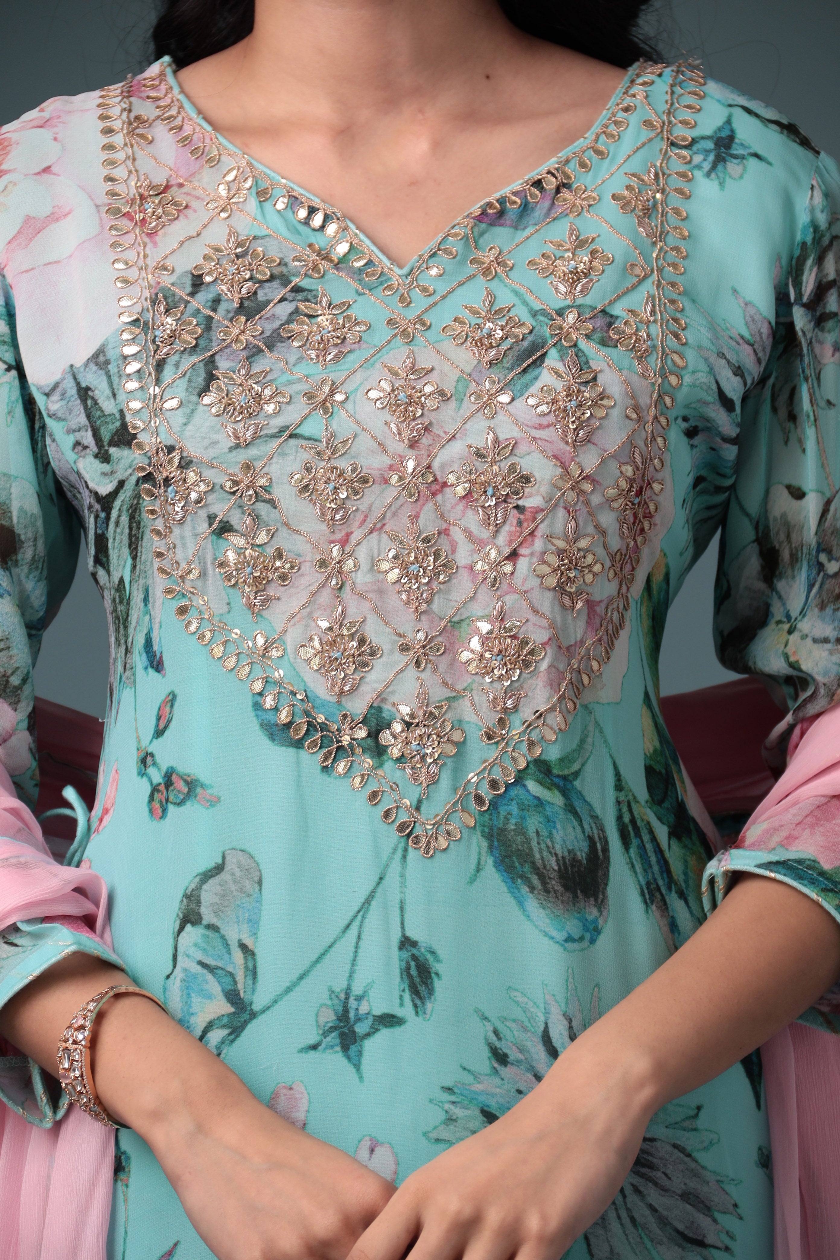 Printed Georgette Suit with Gota Patti work.