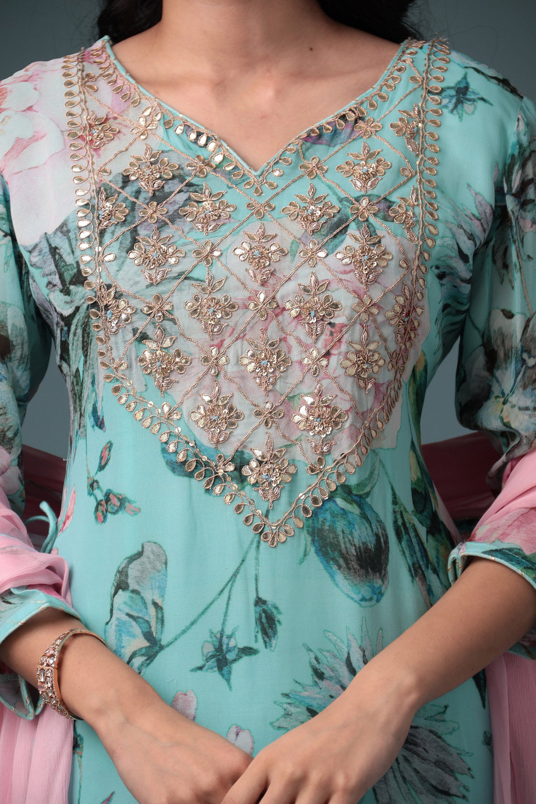 Printed Georgette Suit with Gota Patti work.