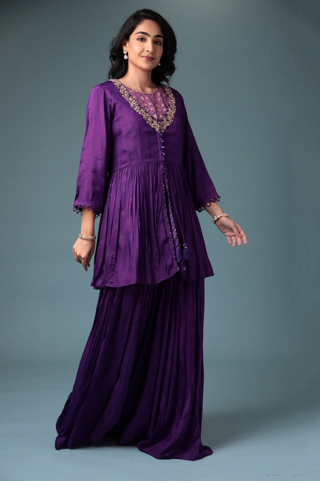 Jacket Style Silk Indowestern with Dori and Zari work.