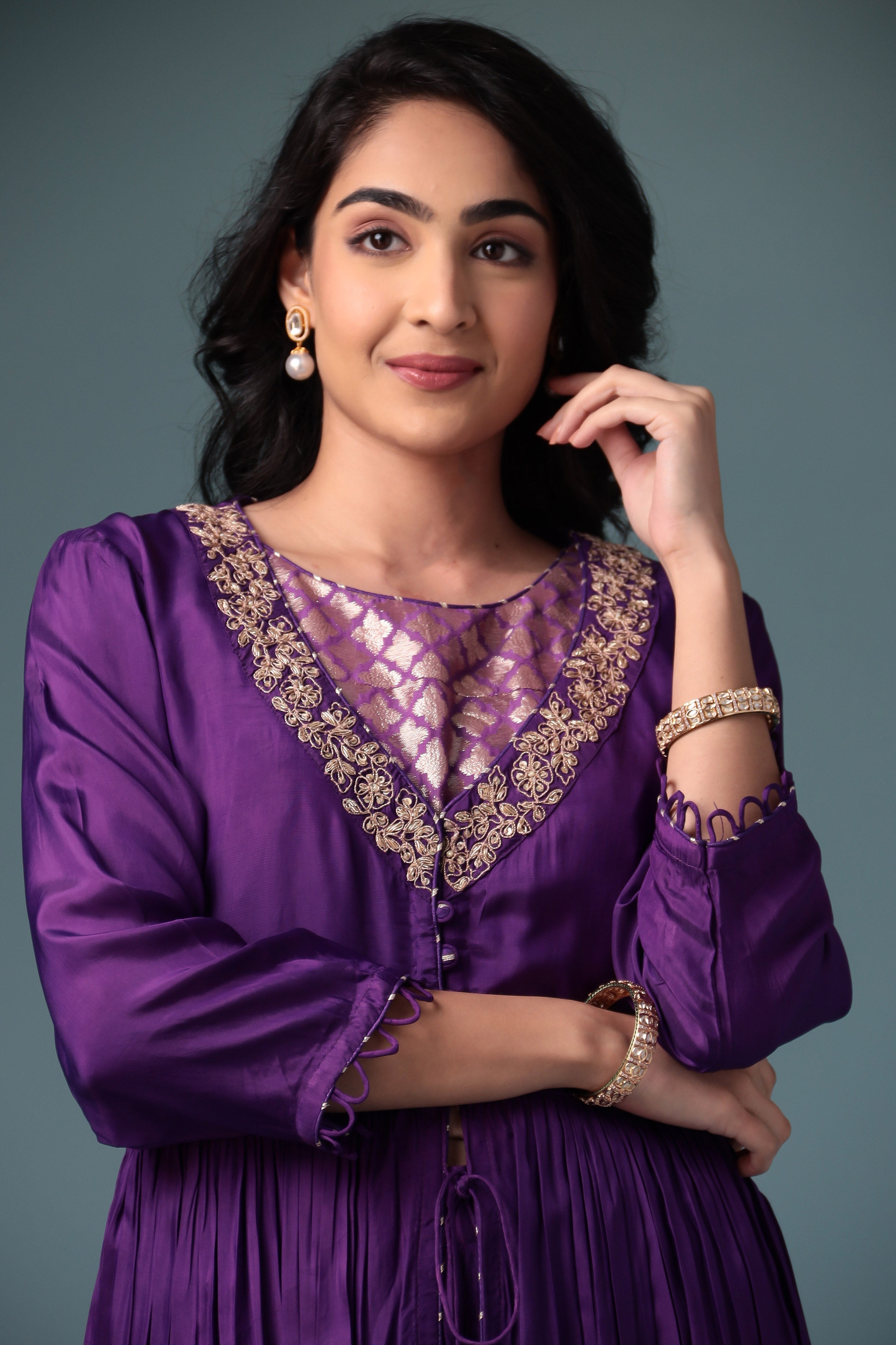 Jacket Style Silk Indowestern with Dori and Zari work.