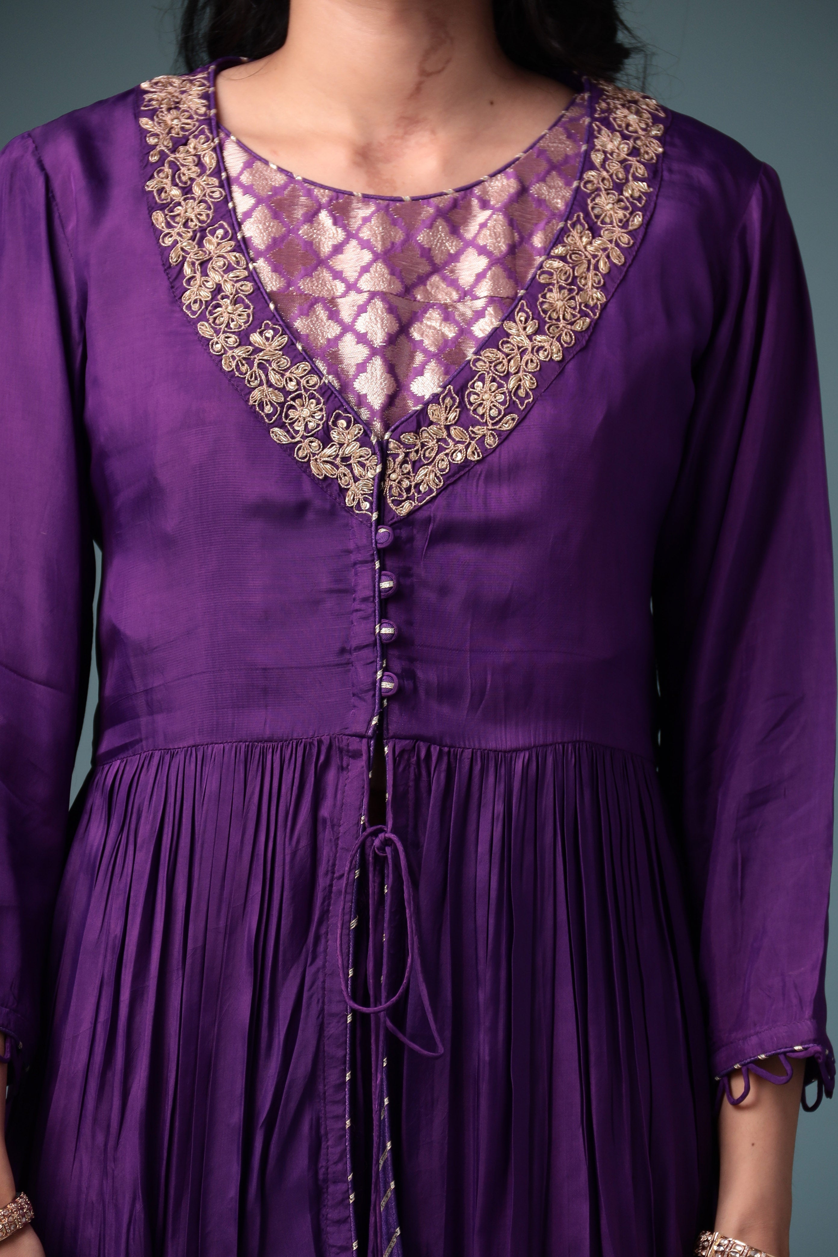 Jacket Style Silk Indowestern with Dori and Zari work.