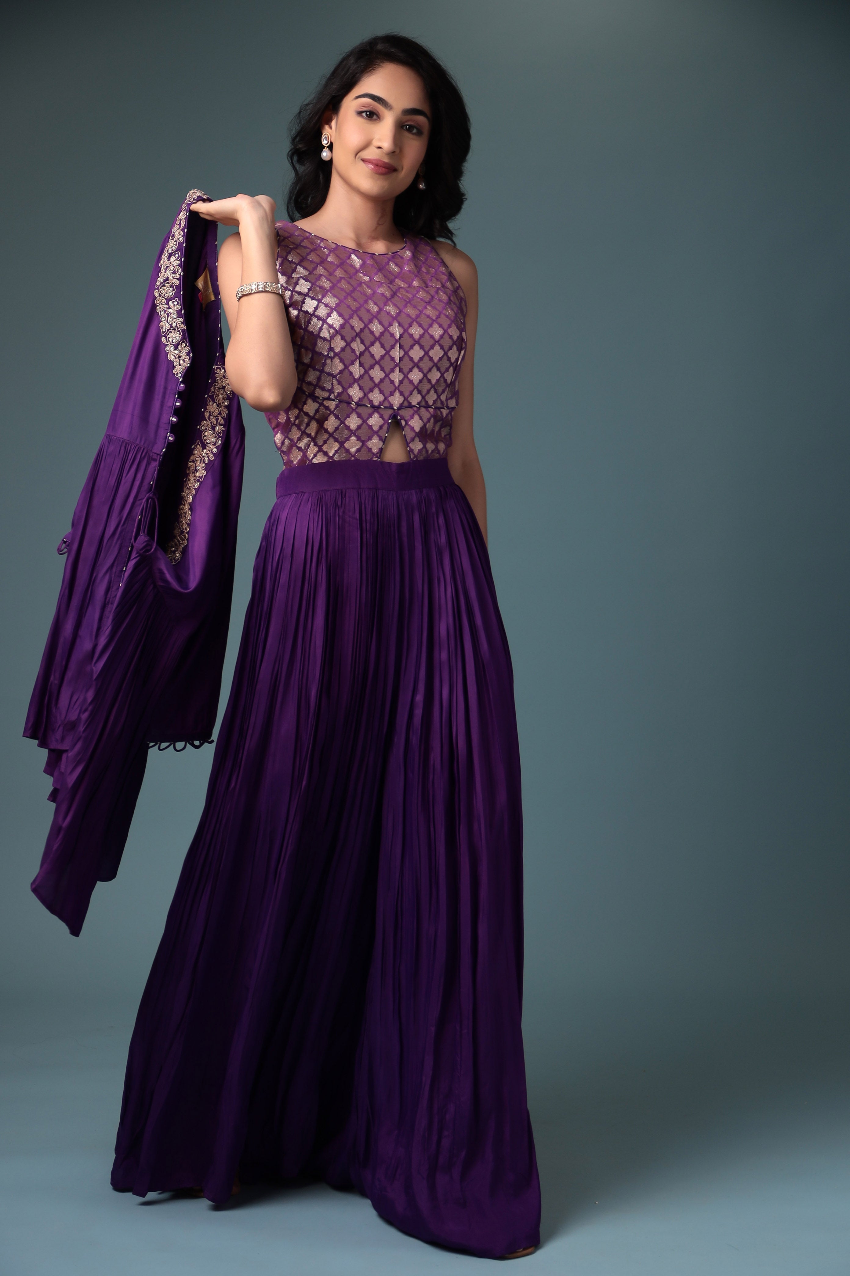 Jacket Style Silk Indowestern with Dori and Zari work.