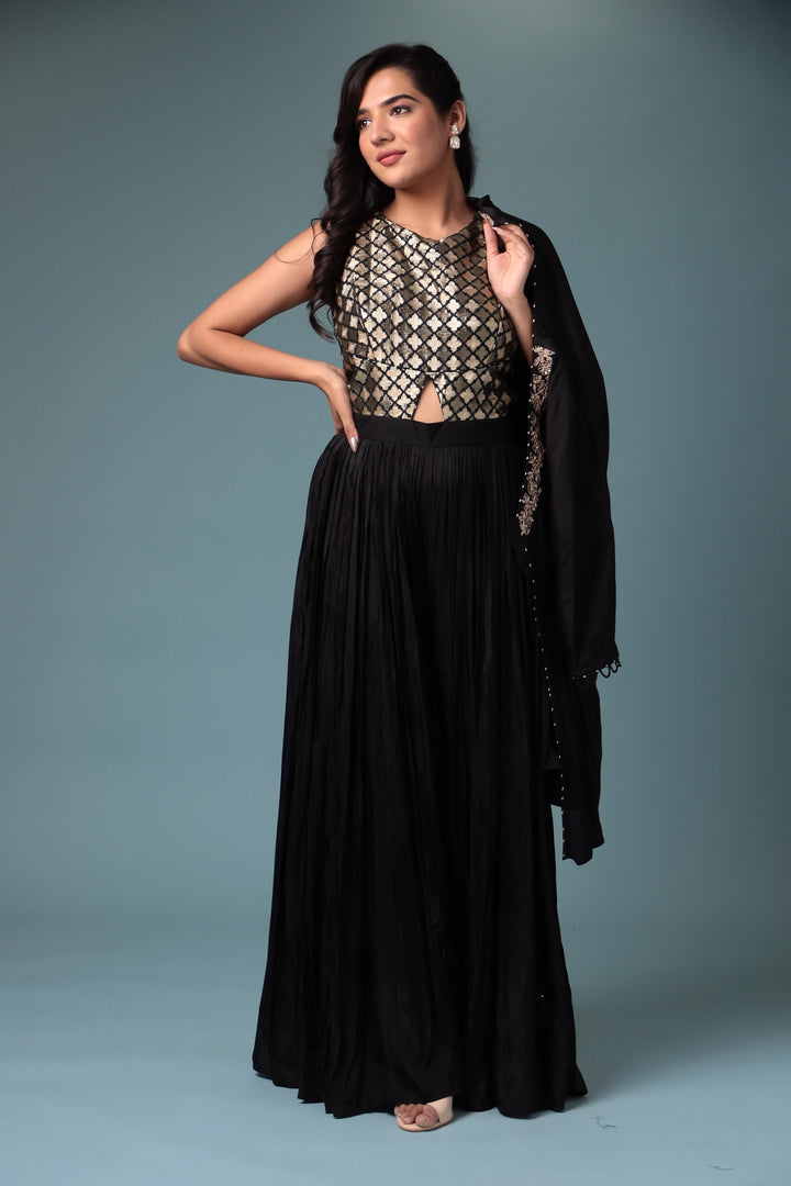 Jacket Style Silk Indowestern with Dori and Zari work.