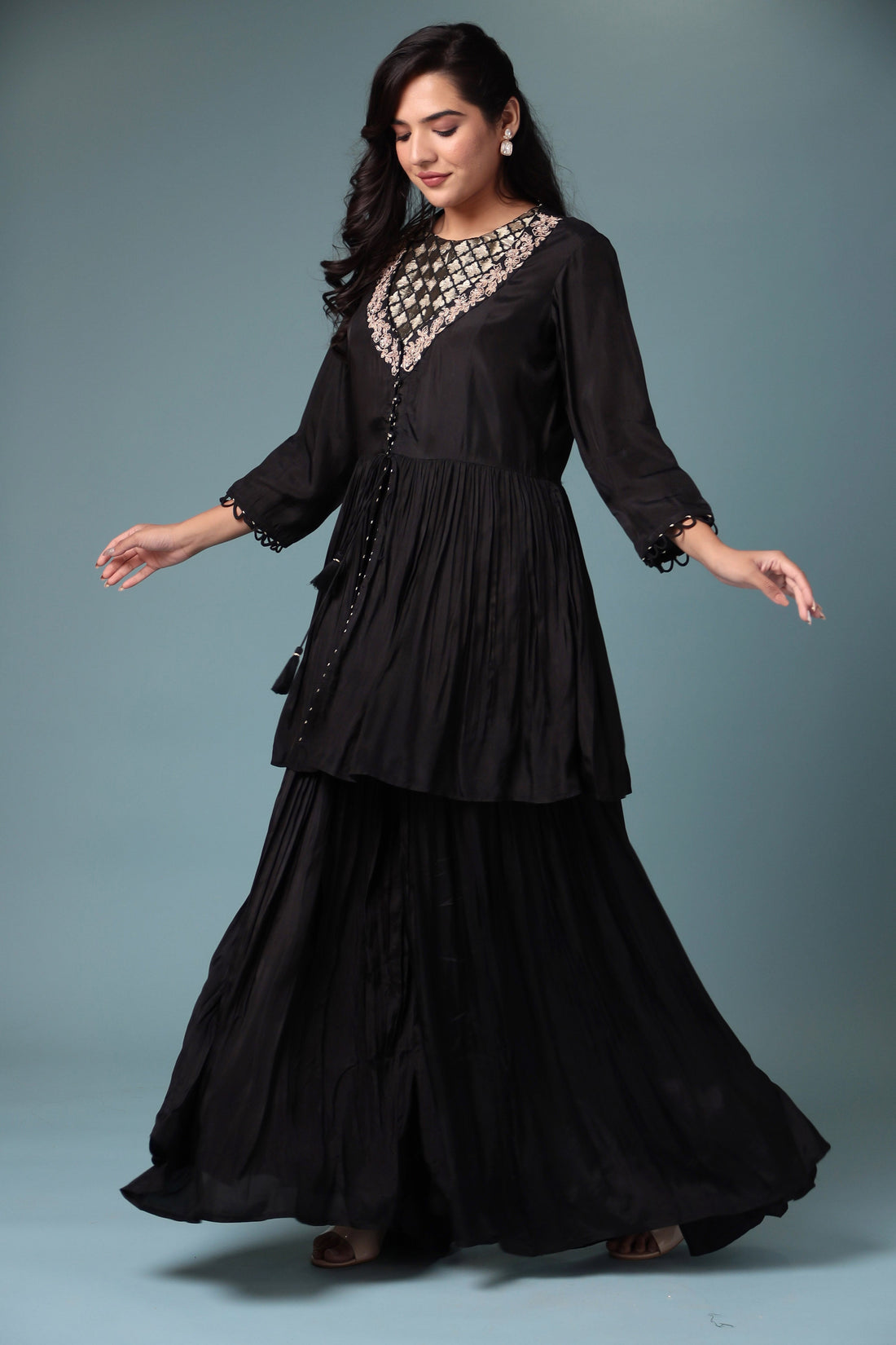 Jacket Style Silk Indowestern with Dori and Zari work.