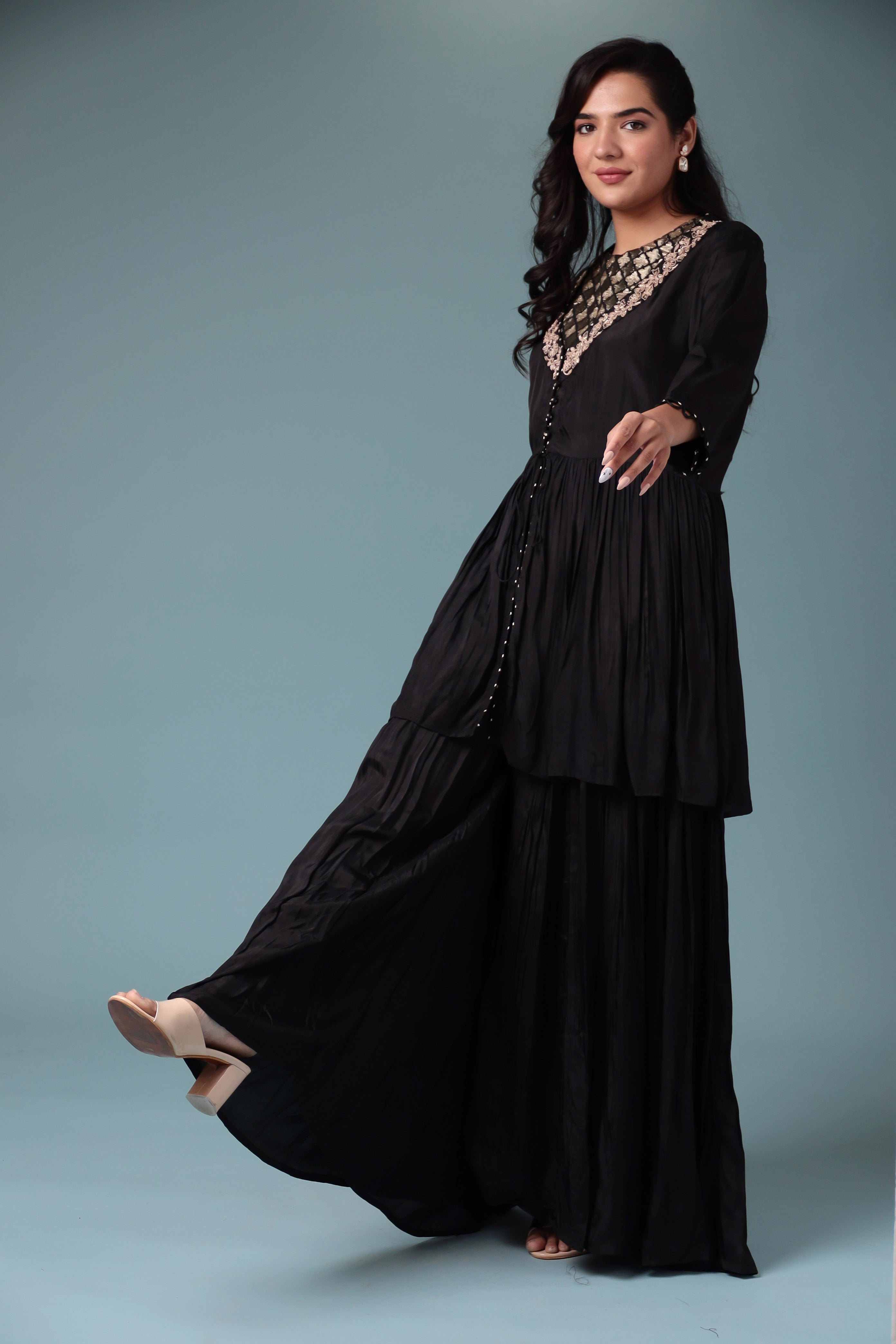 Jacket Style Silk Indowestern with Dori and Zari work.