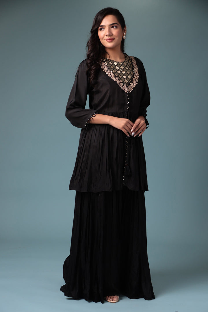 Jacket Style Silk Indowestern with Dori and Zari work.