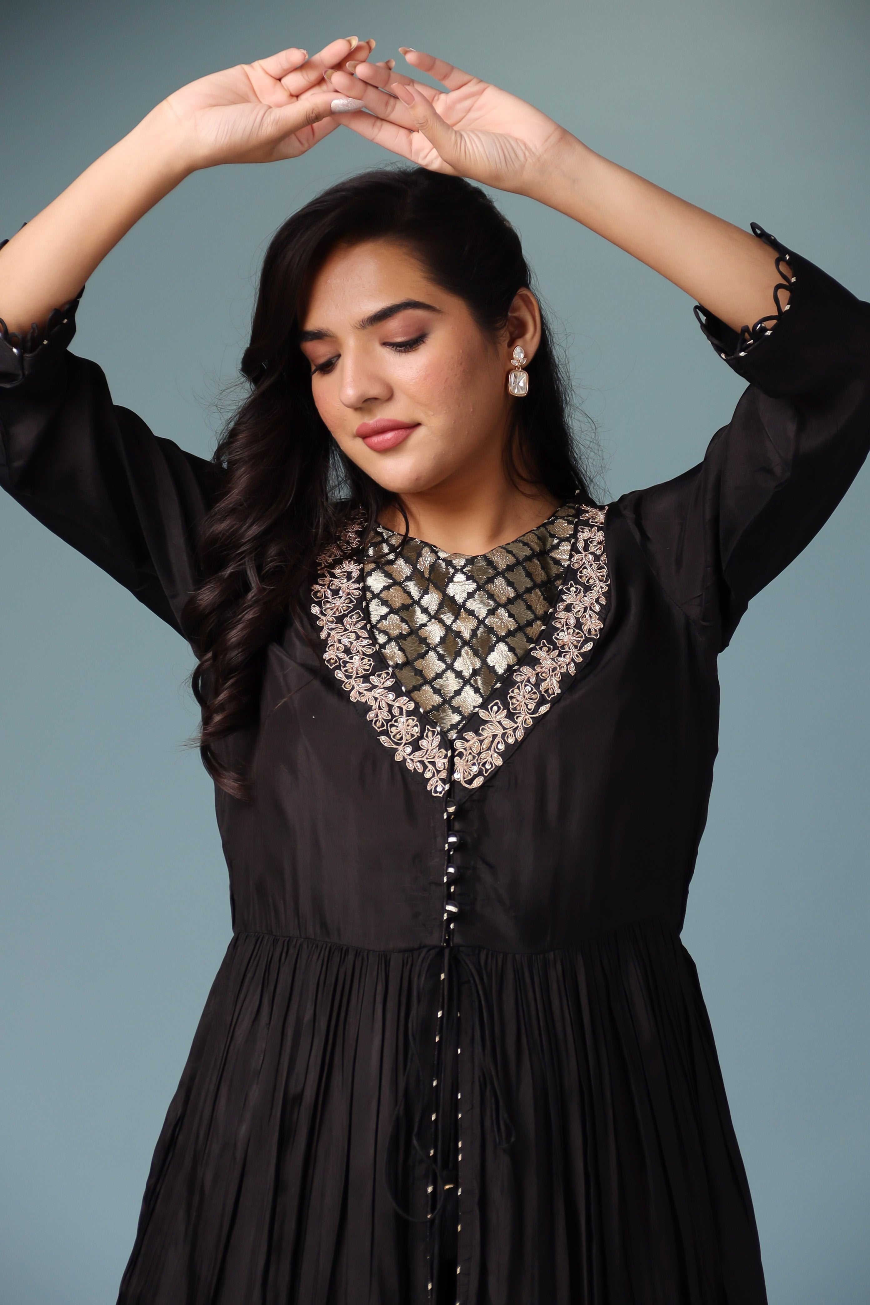 Jacket Style Silk Indowestern with Dori and Zari work.