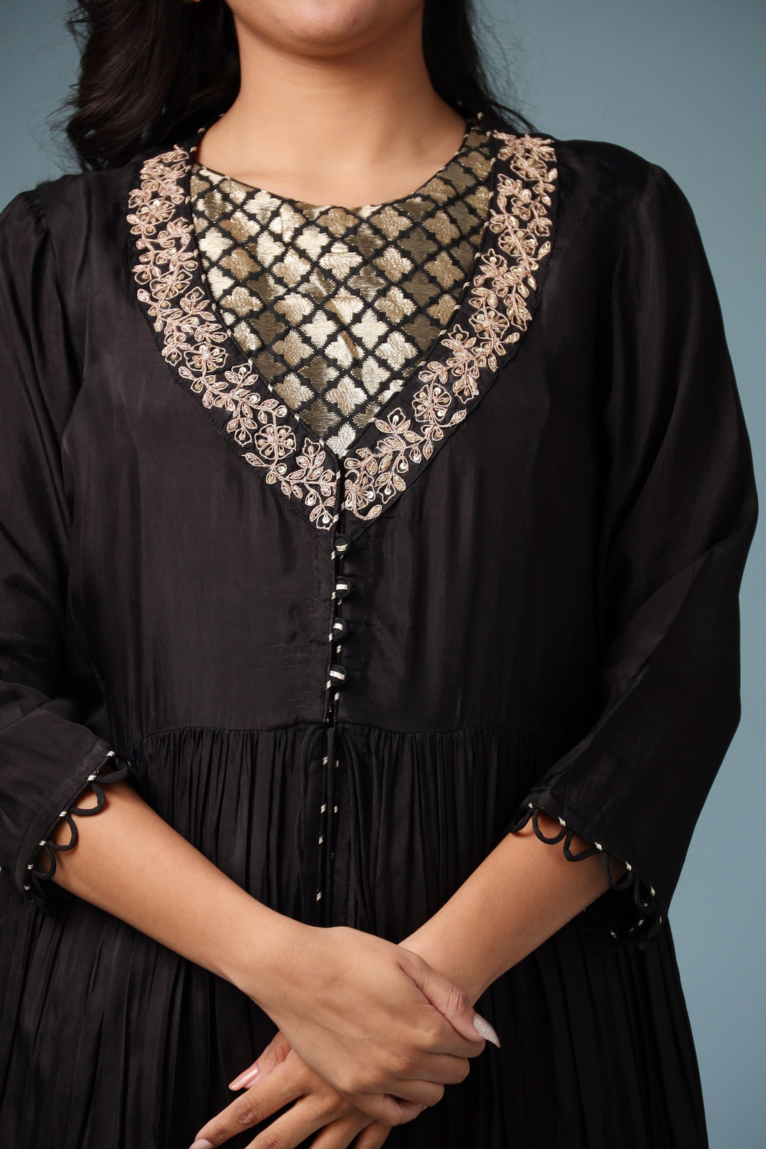 Jacket Style Silk Indowestern with Dori and Zari work.