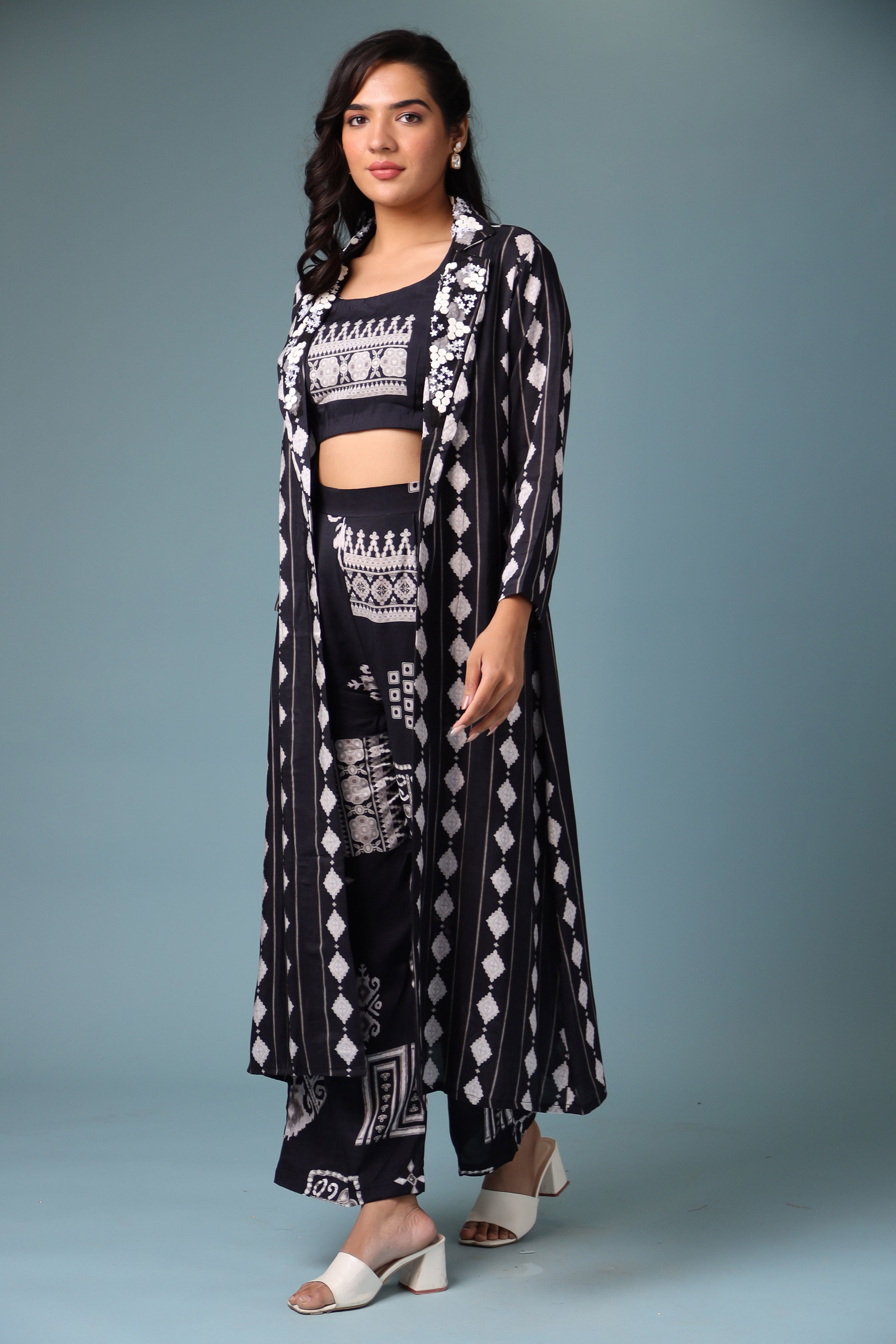 Printed Jacket Style Crepe Indowestern