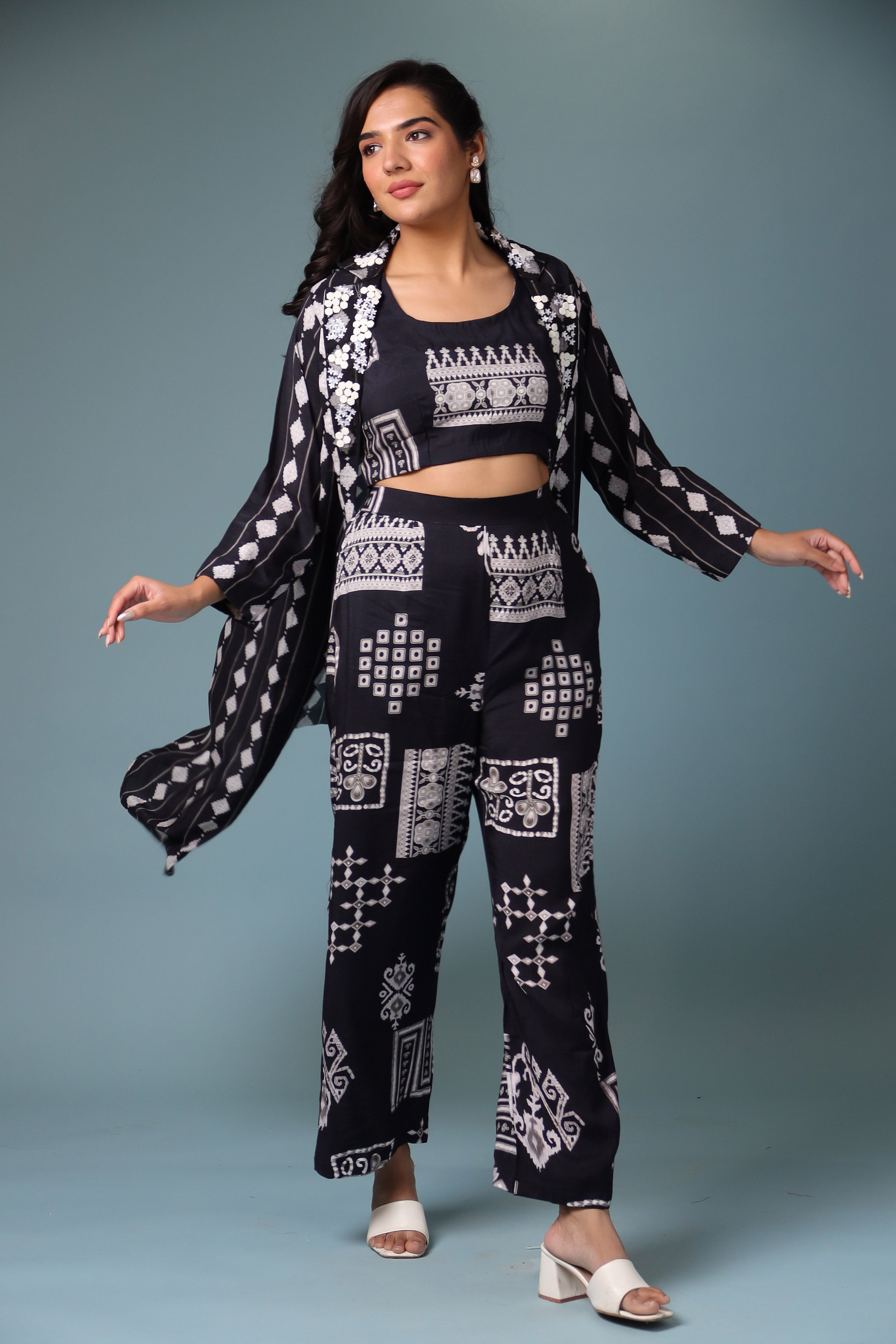 Printed Jacket Style Crepe Indowestern