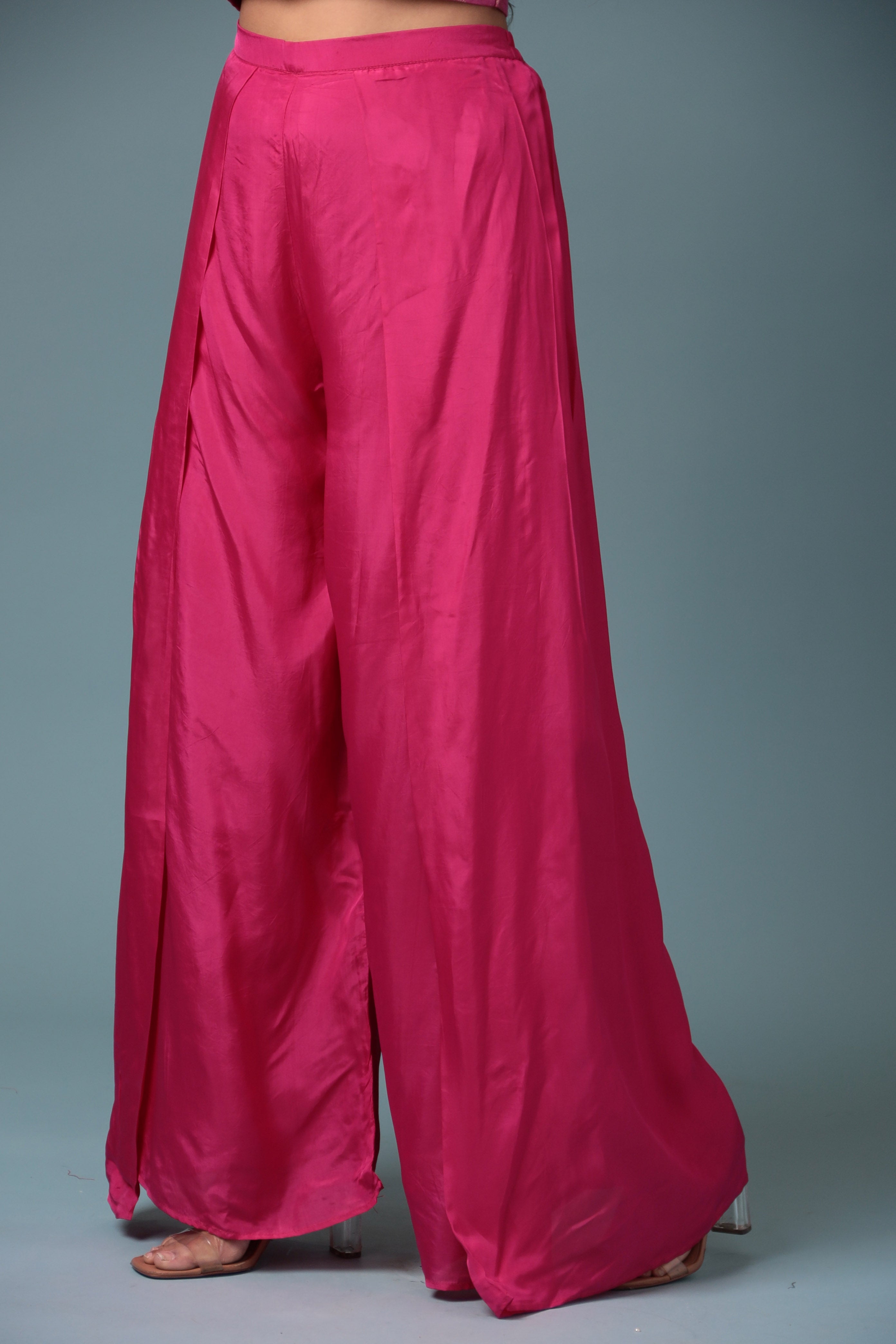 Exquisite Crop Top with Palazzo and a Draping Skirt Embellished with Zari and Dori work