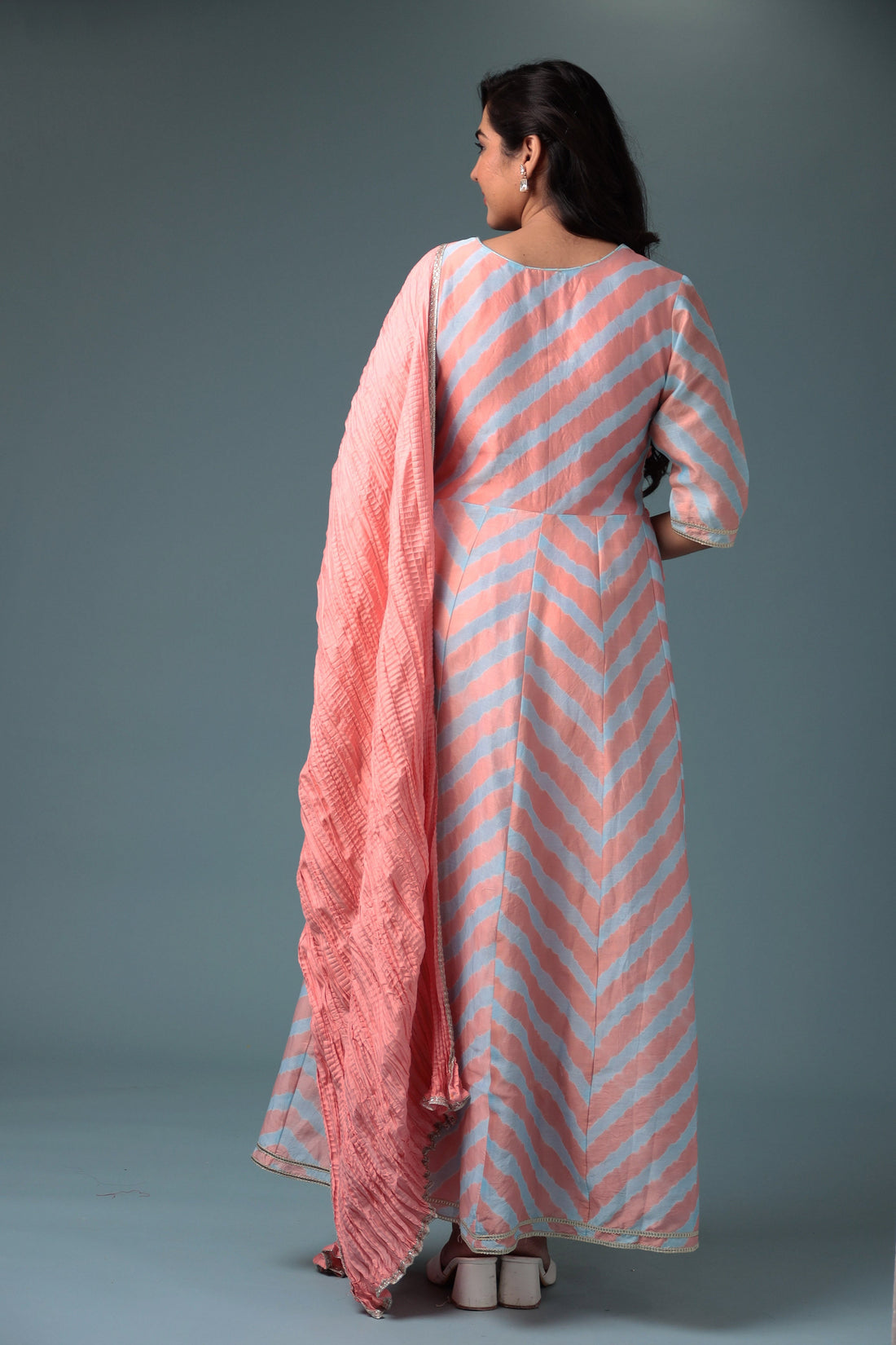 Anarkali Leheriya Chanderi Suit with Gota Patti work.